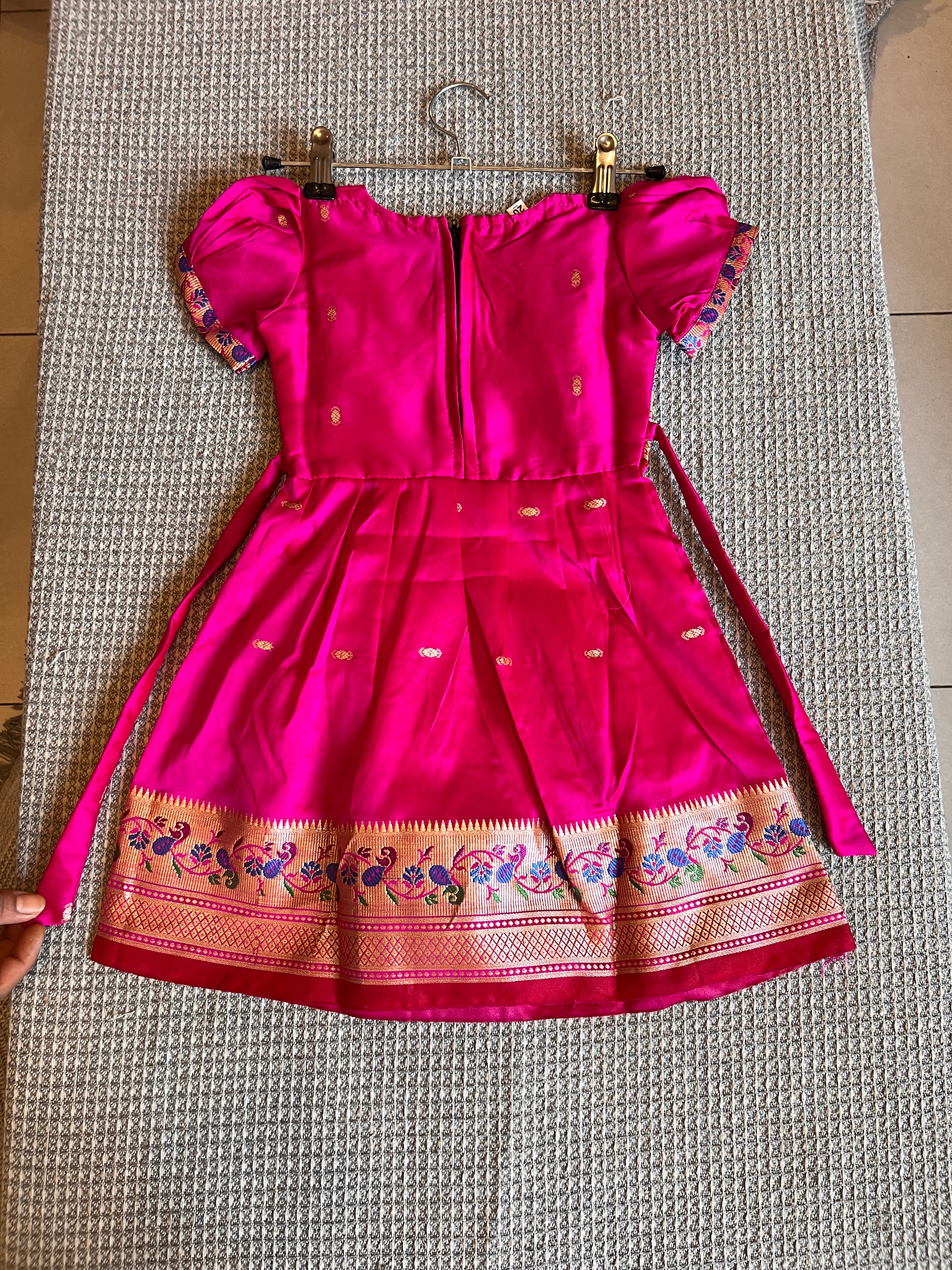 Ahilya paithani pink frock