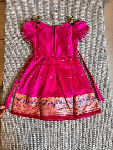 Ahilya paithani pink frock