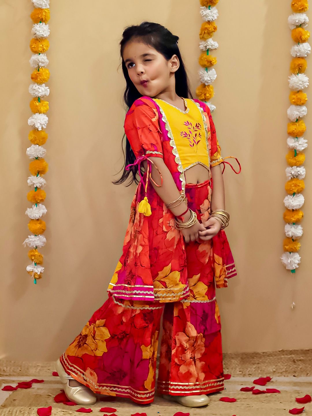 Inayat mustard orange hand embroidered shrug set