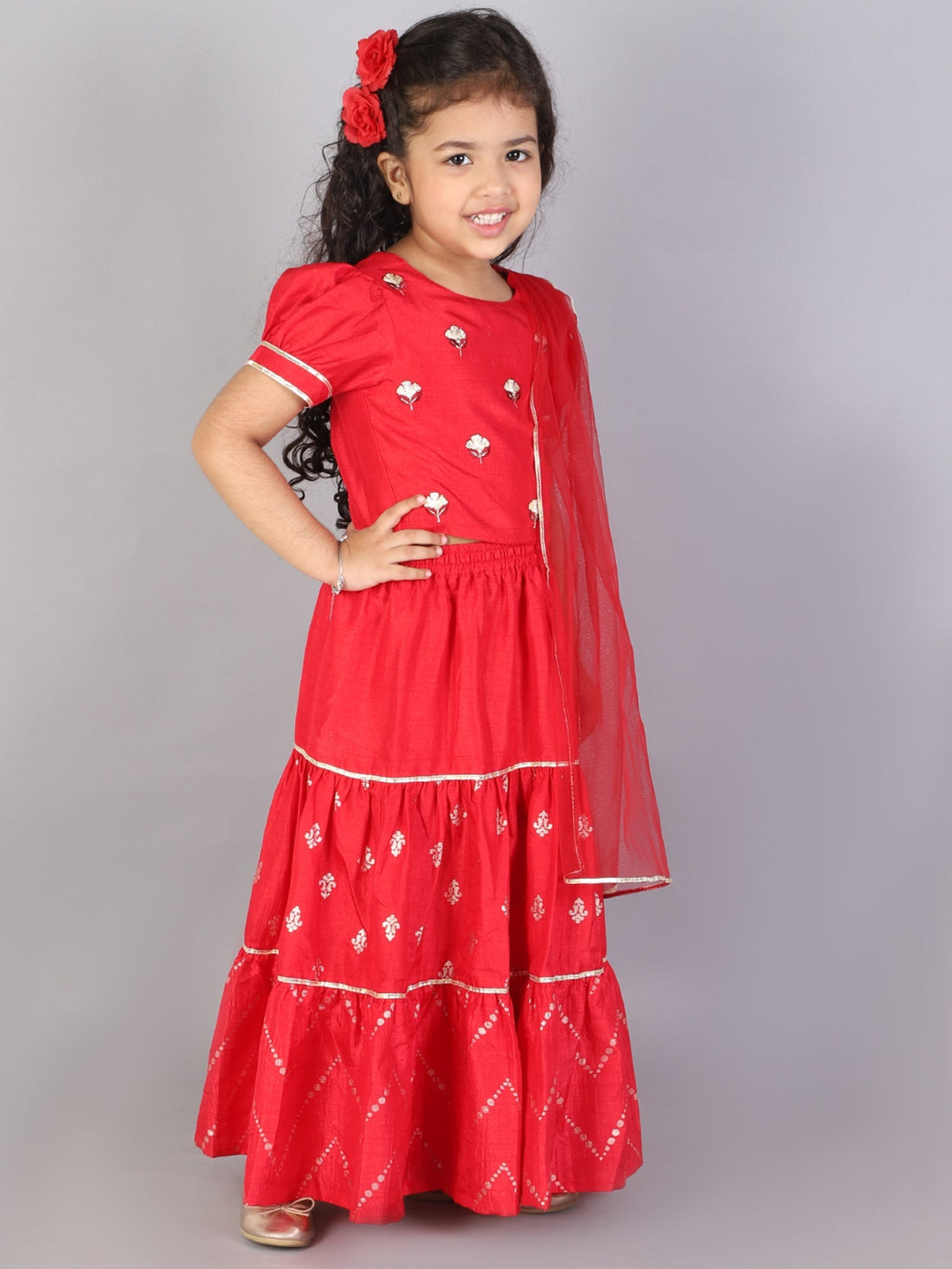Mehfil Girls red jamavar choli with ghaghra with dupatta set