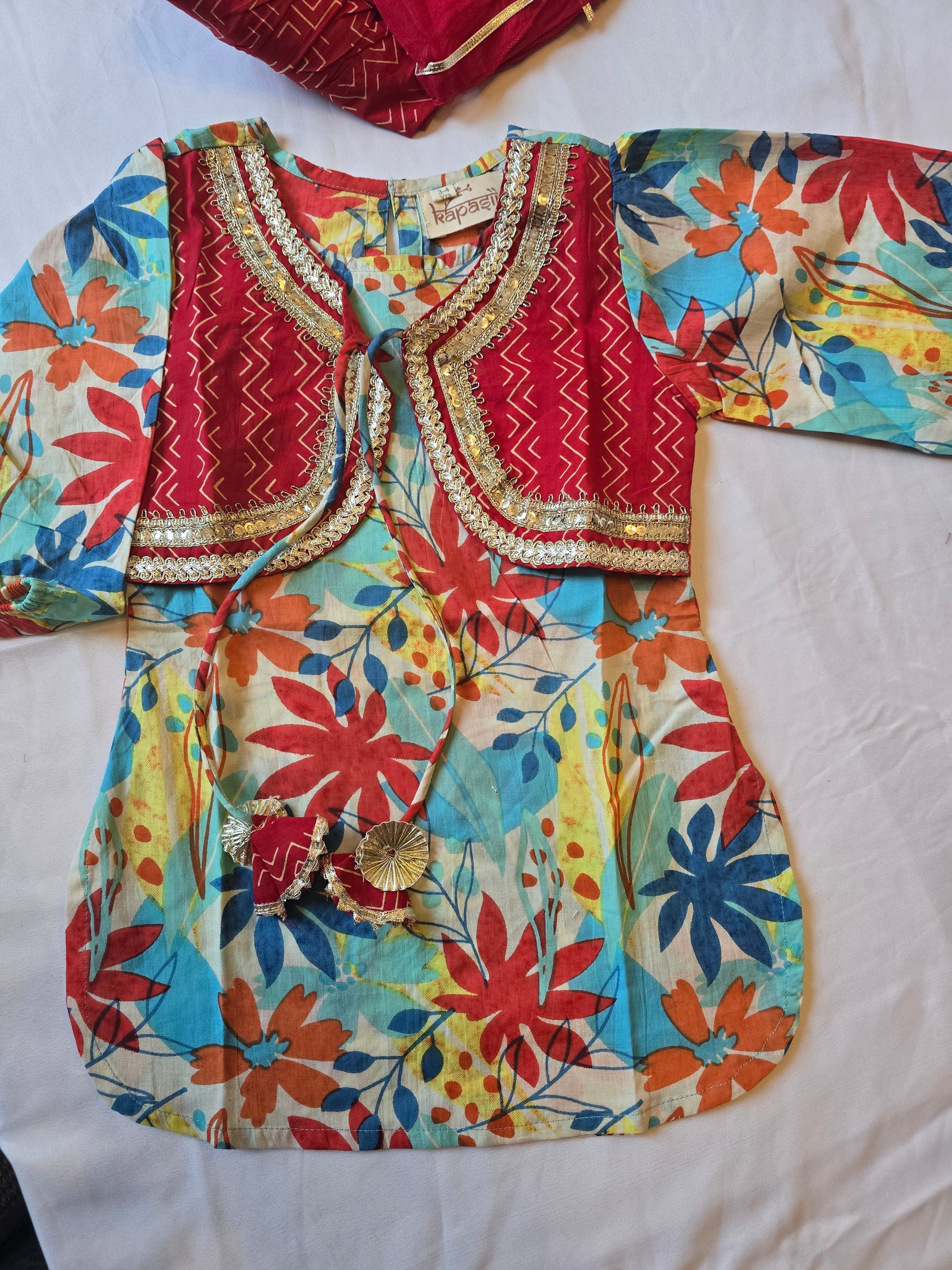 Bahar patiyala jacket kurti blue/red