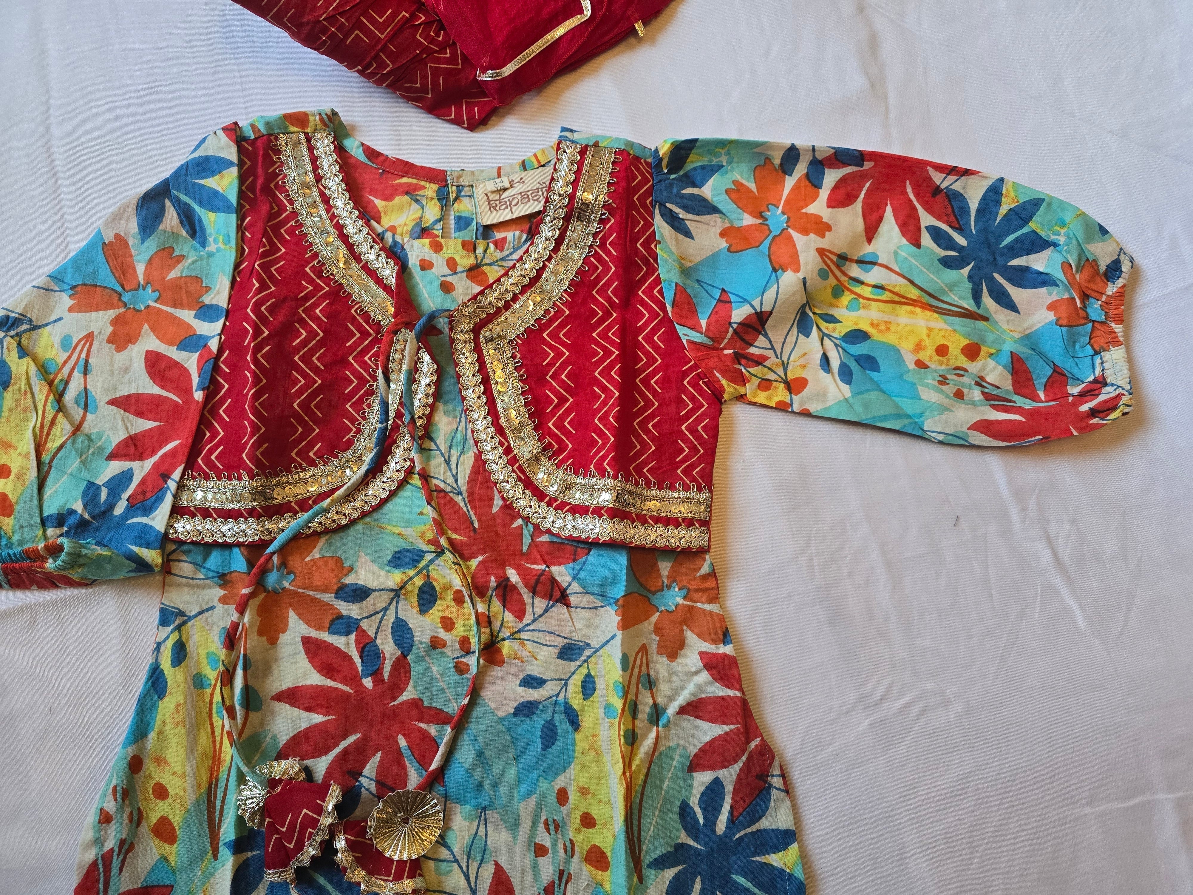 Bahar patiyala jacket kurti blue/red