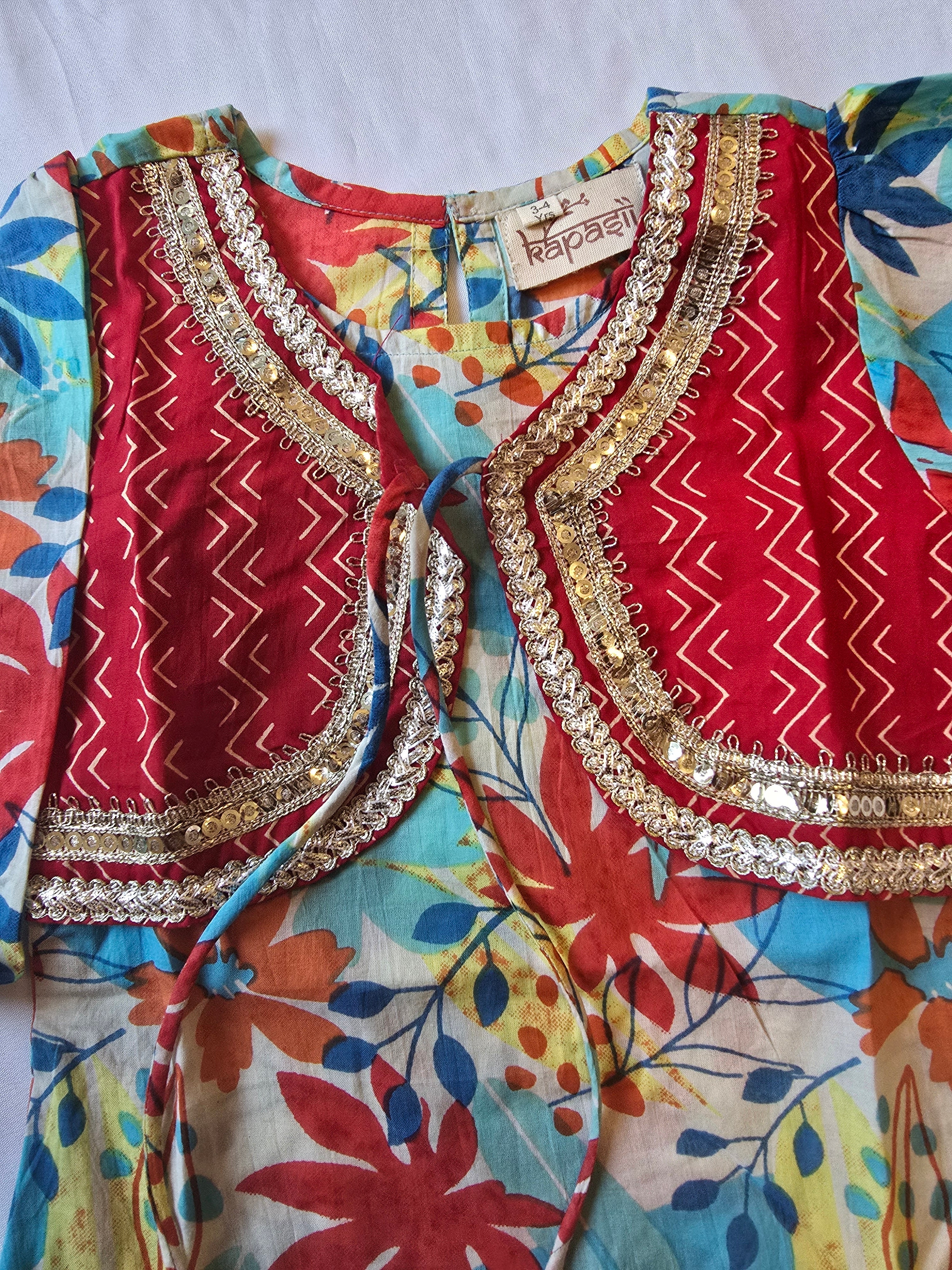 Bahar patiyala jacket kurti blue/red