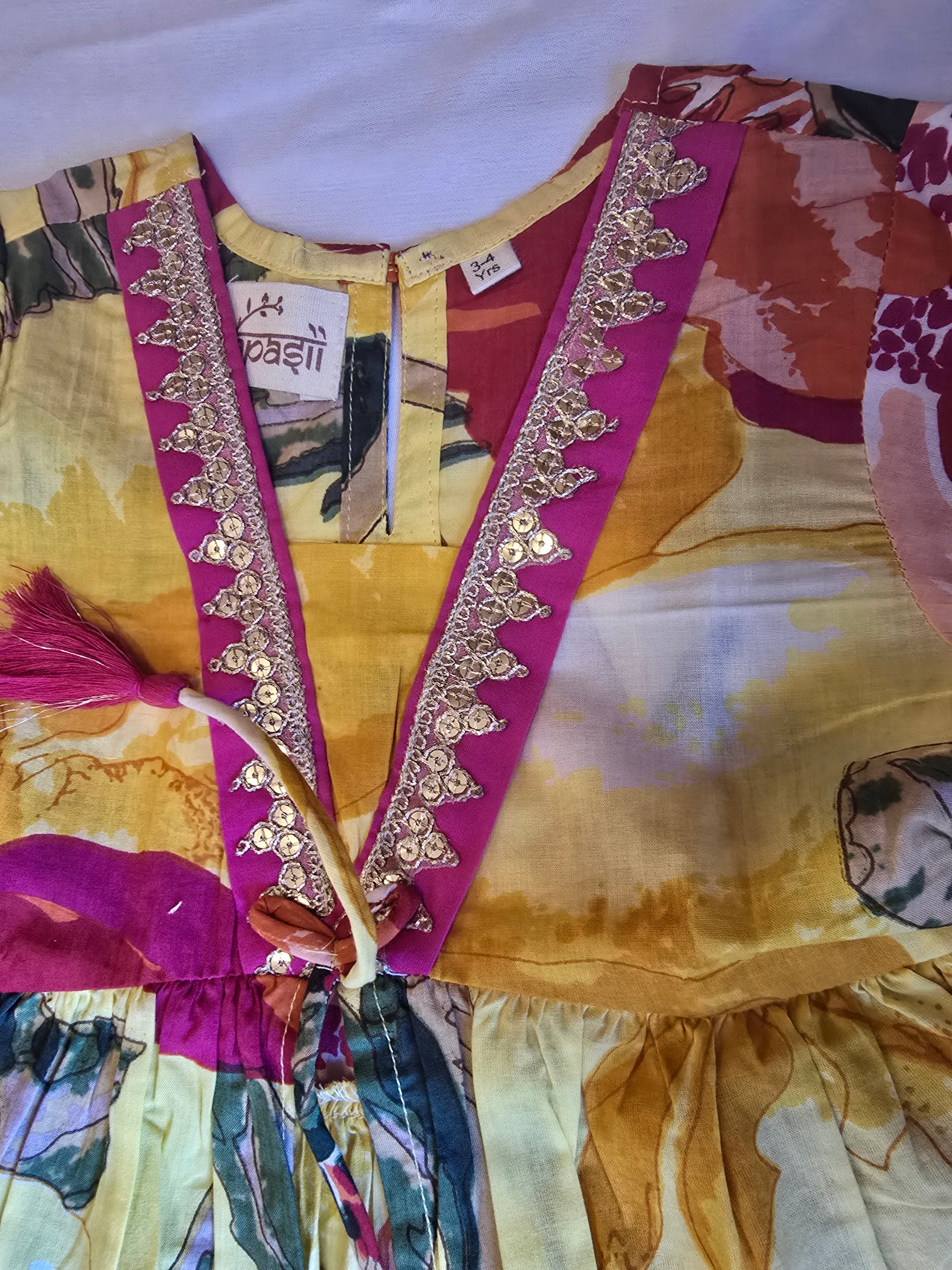 Bahar yellow floral Sharara  set