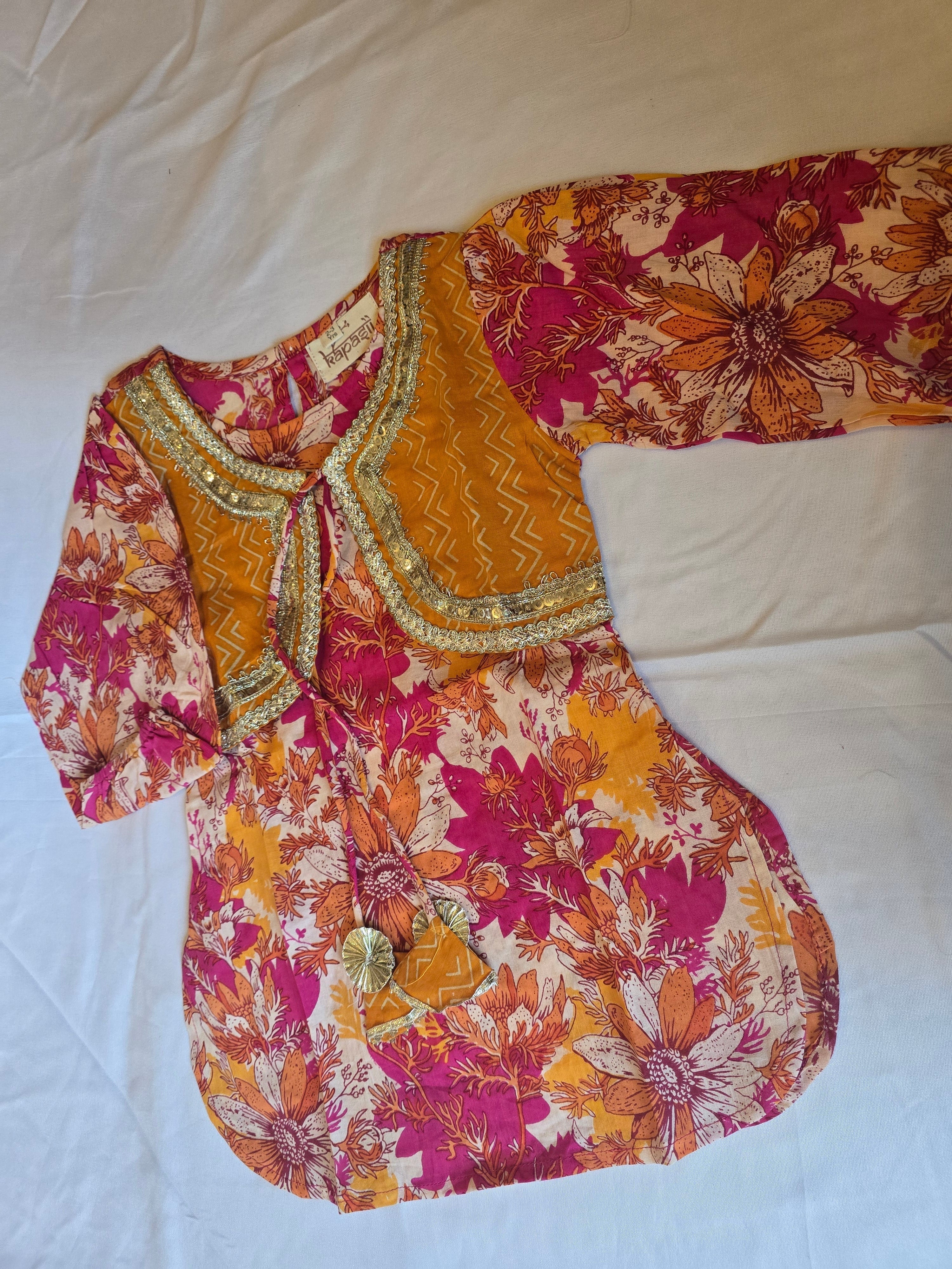 Bahar patiyala jacket kurti yellow