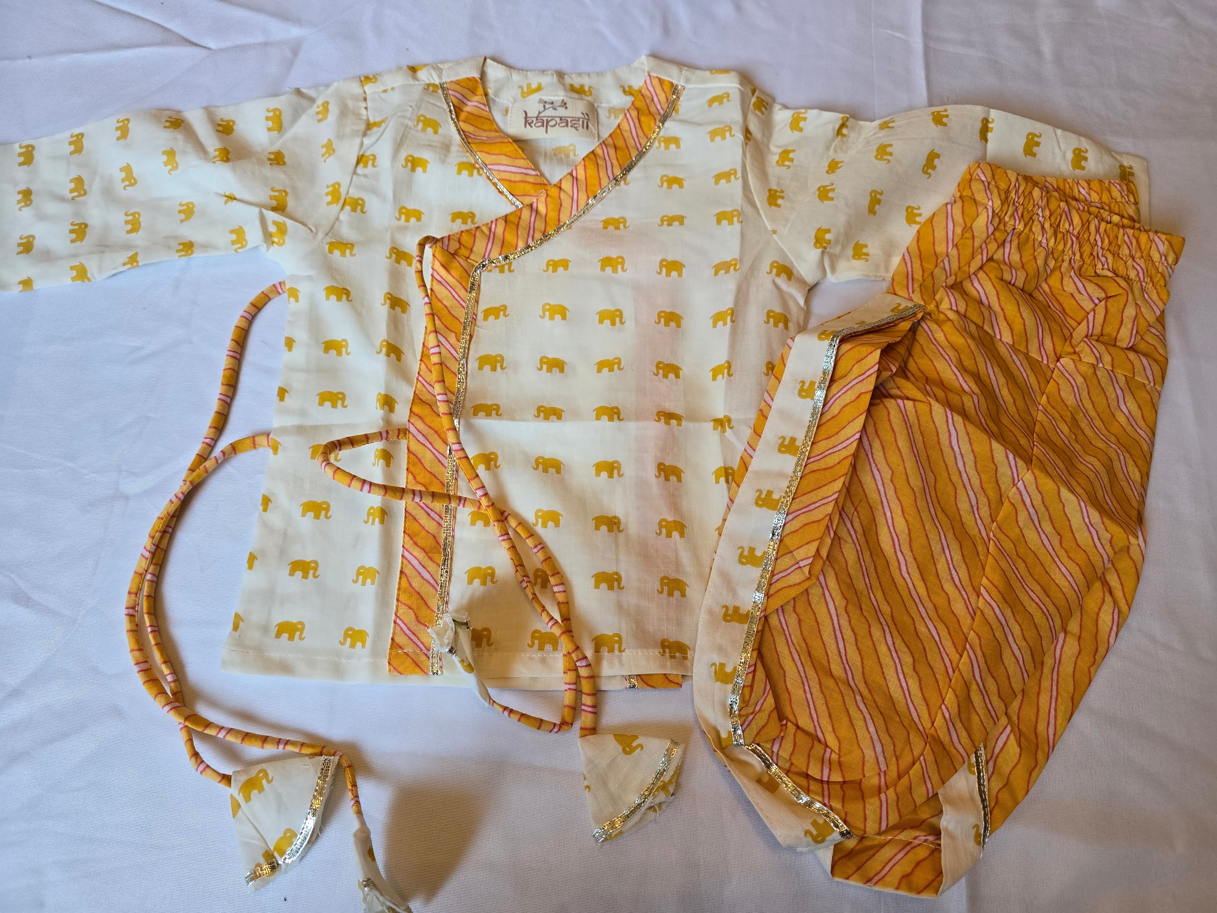 Ladoo infant anghrakha baby set- beige mustard