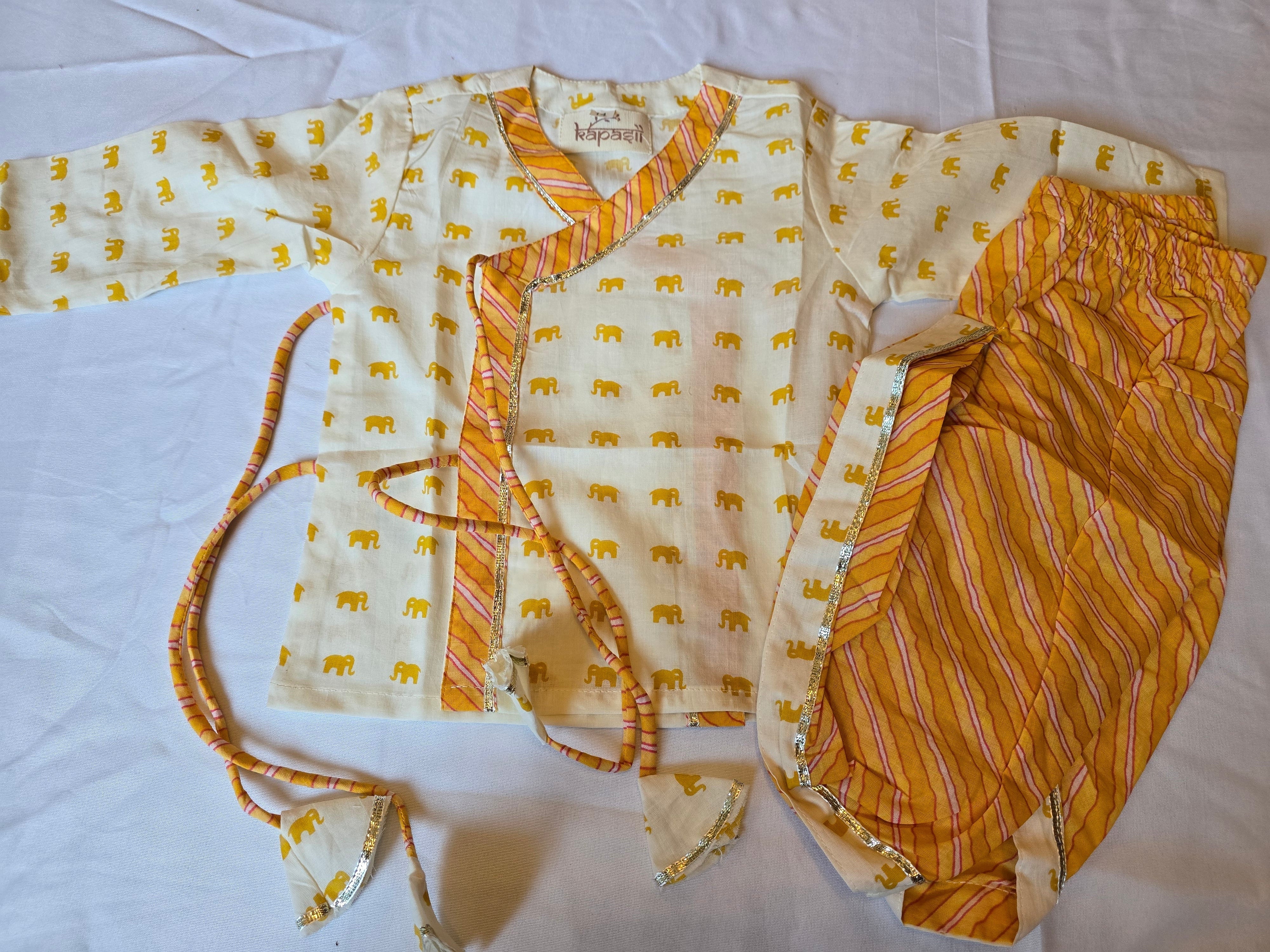 Ladoo infant anghrakha baby set- beige mustard