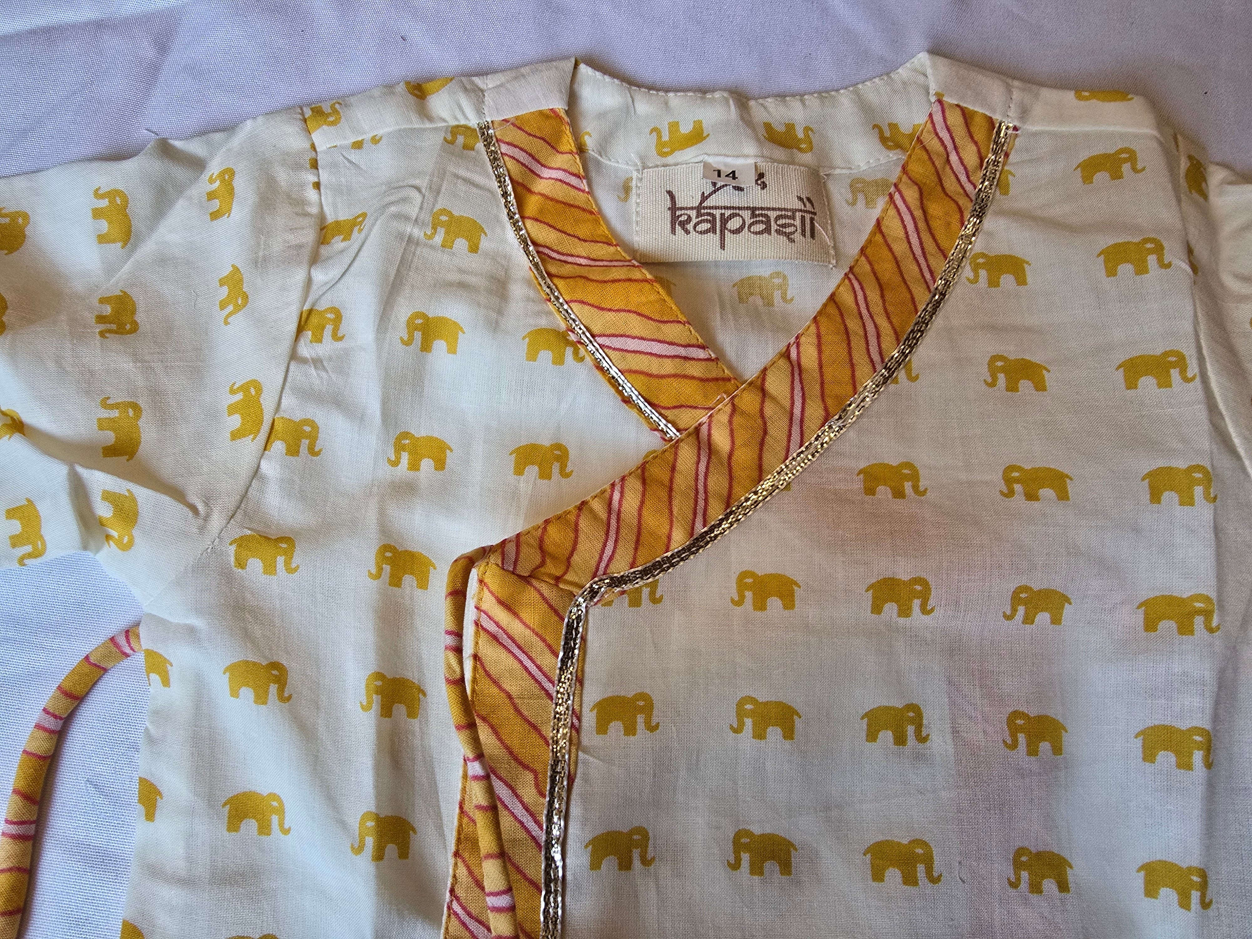 Ladoo infant anghrakha baby set- beige mustard