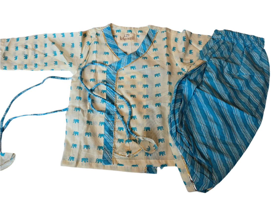 Ladoo infant anghrakha baby set- blue elephant