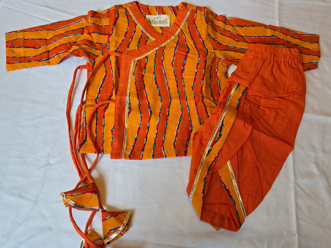Ladoo infant anghrakha baby set- Orange stripe