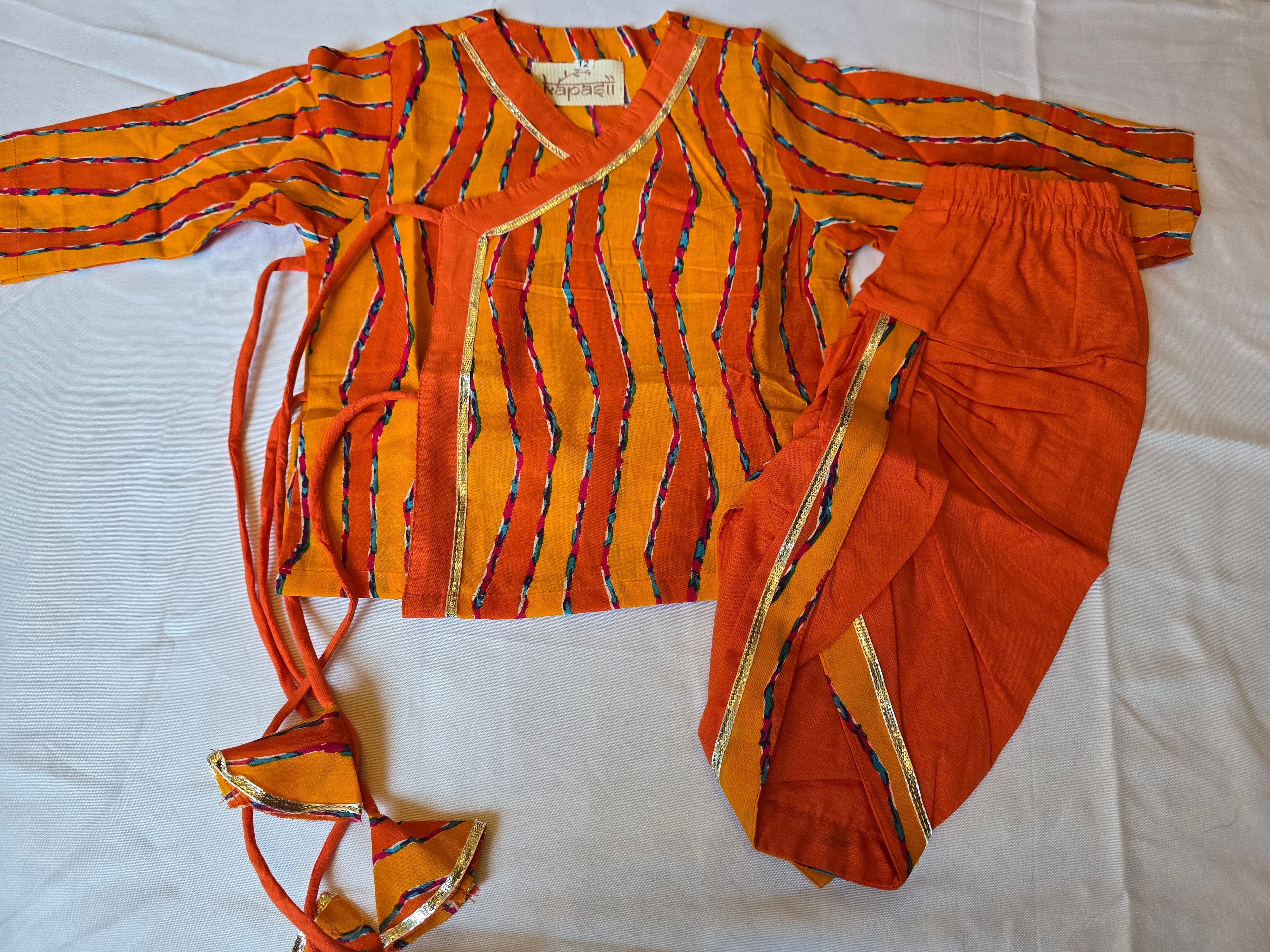 Ladoo infant anghrakha baby set- Orange stripe