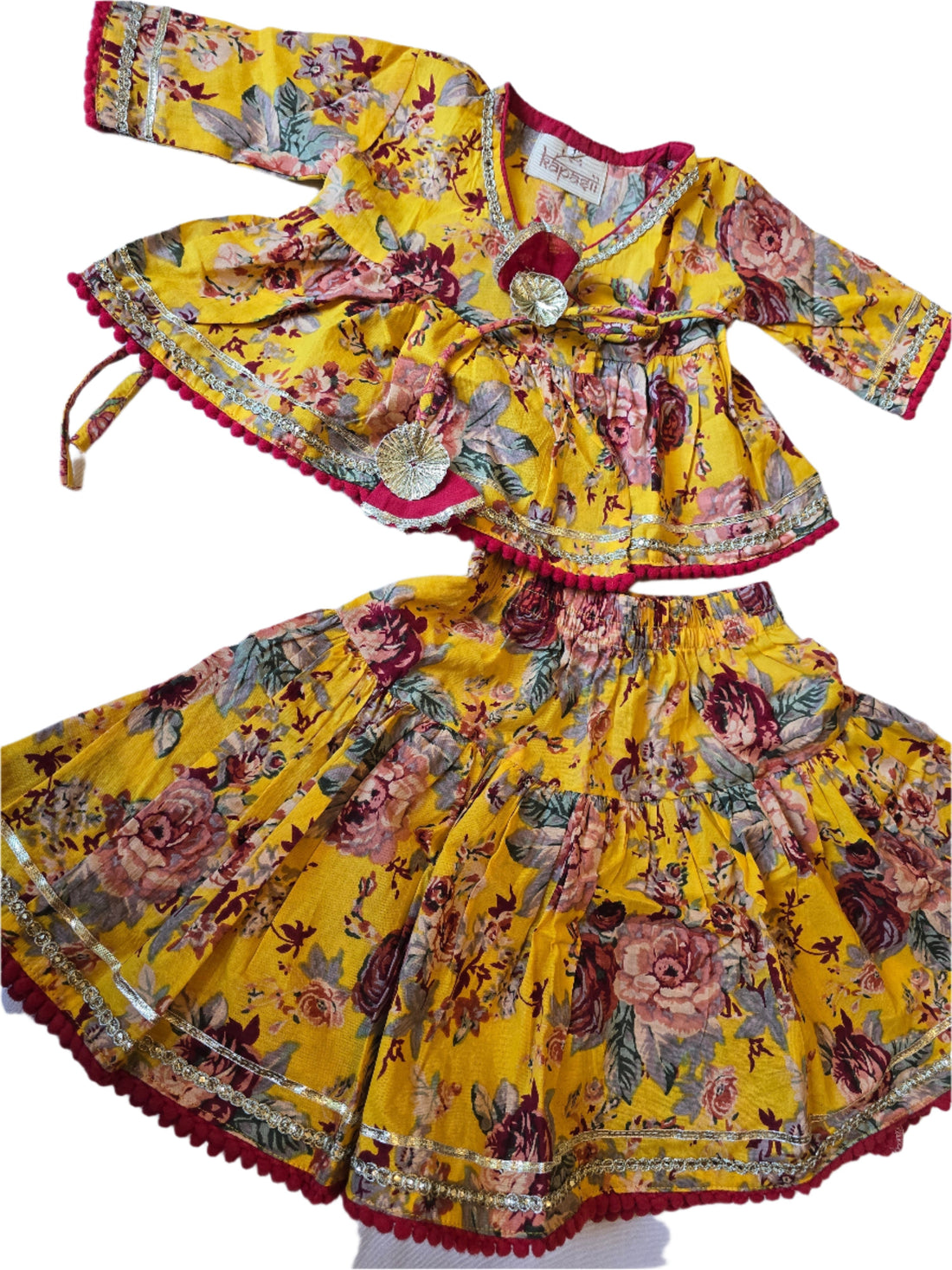 Ladoo infant anghrakha lehenga baby  set- yellow flower