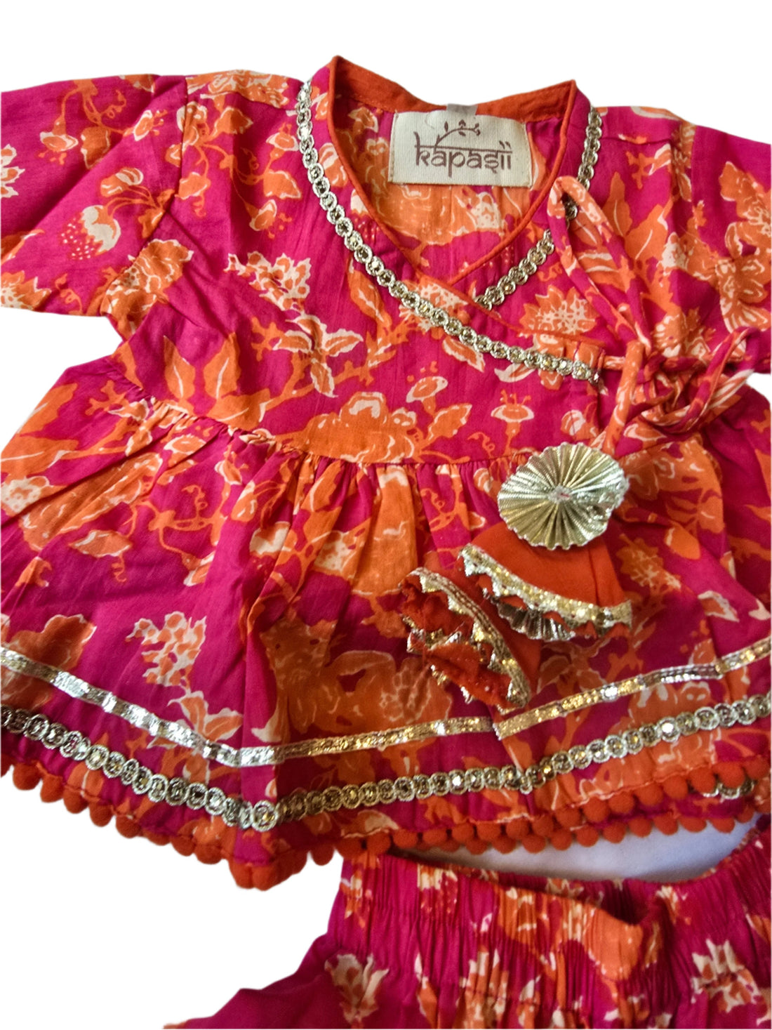 Ladoo infant anghrakha lehenga  baby  set- orange and pink