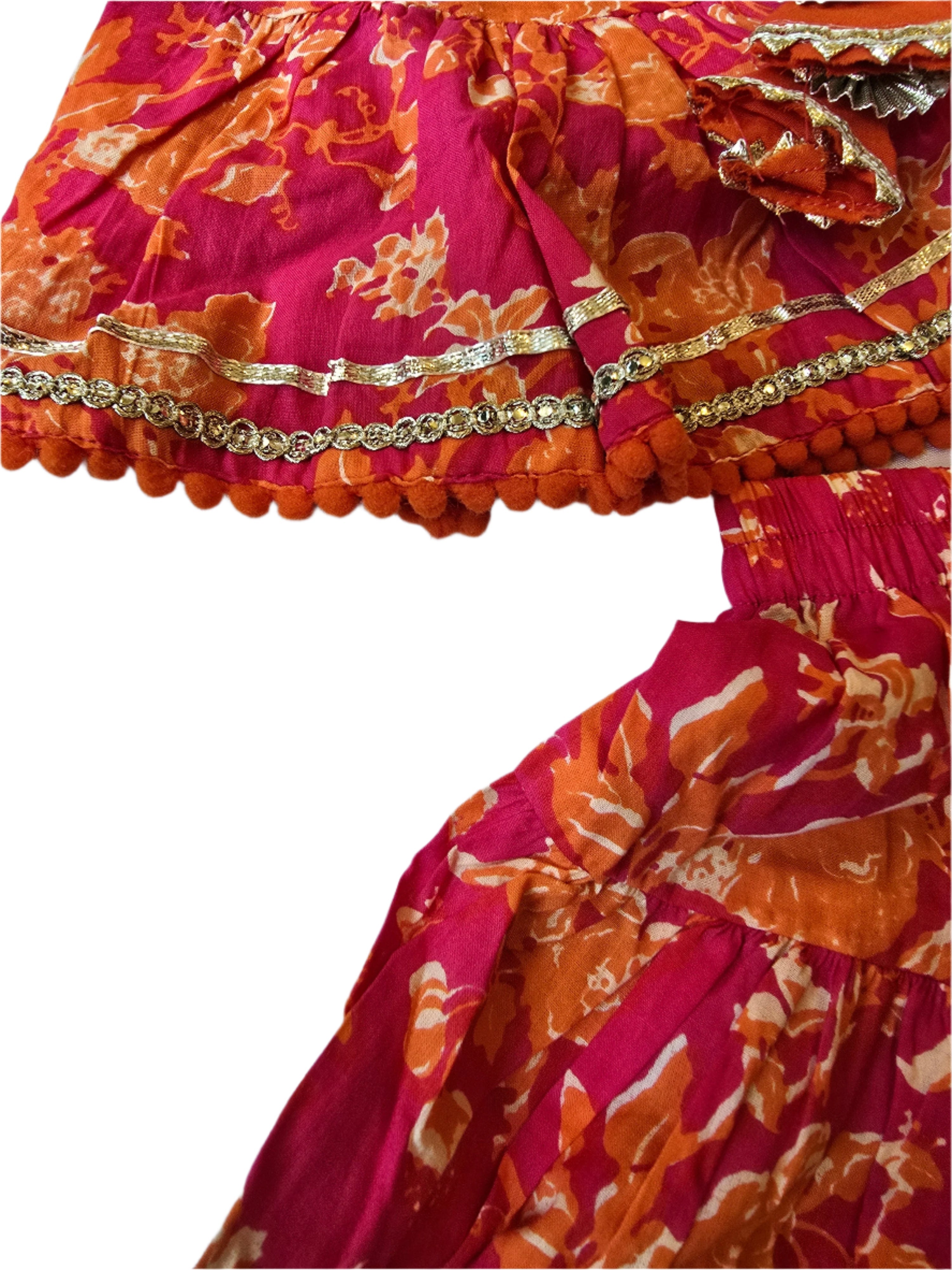 Ladoo infant anghrakha lehenga  baby  set- orange and pink