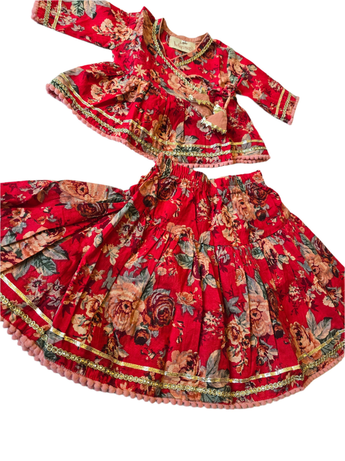 Ladoo infant anghrakha lehenga  baby  set- red flower