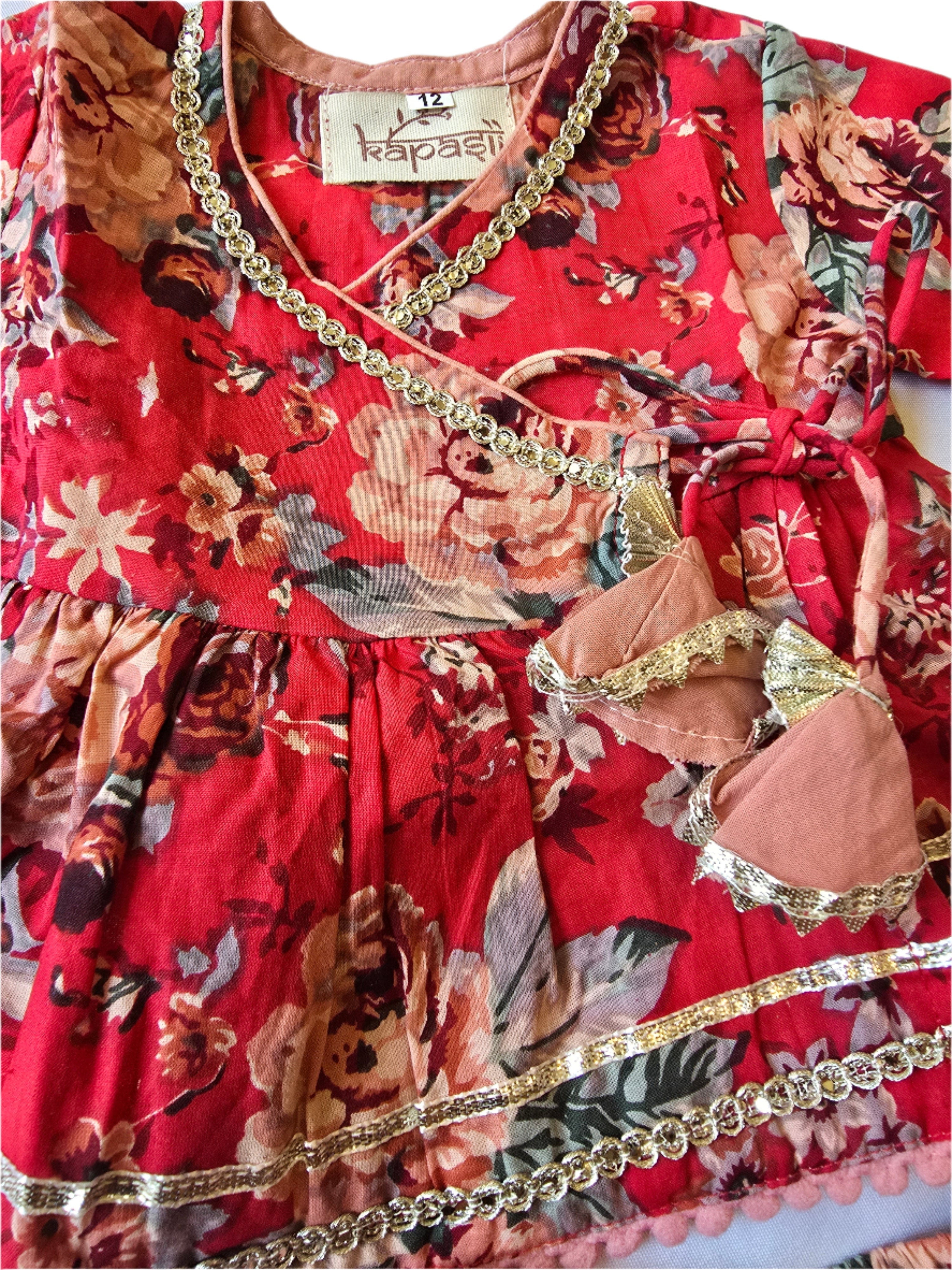 Ladoo infant anghrakha lehenga  baby  set- red flower