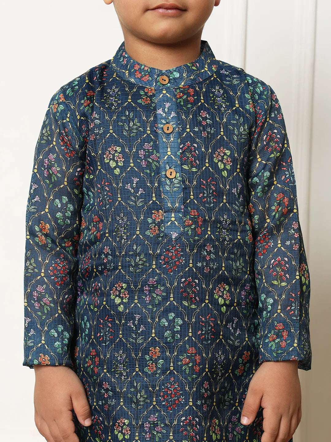 Boys kota doria fabric navy blue color kurta pyjama