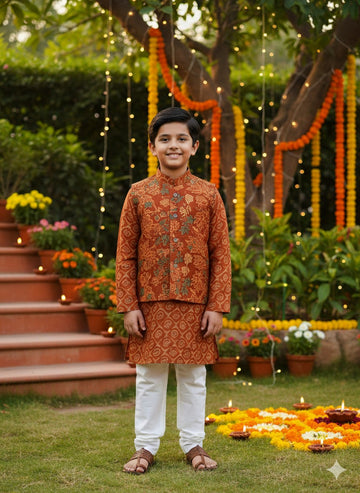 Utsav brown colour kurta pajama jacket set