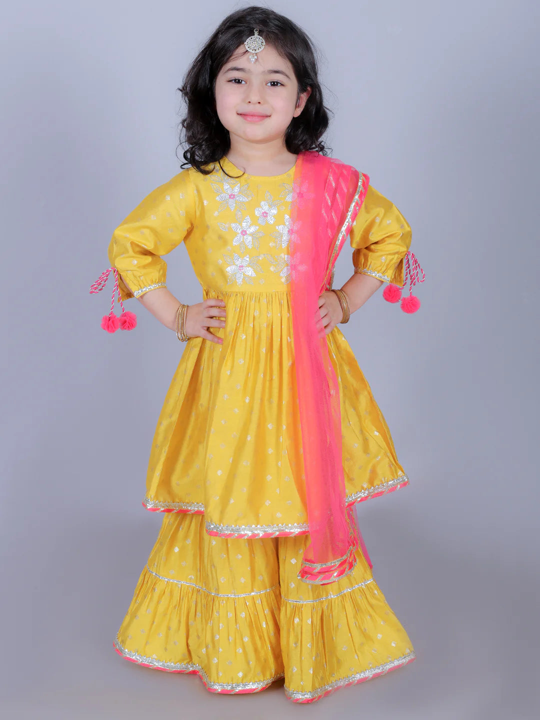 Mehfil girls yellow mustard kurta with Sharara set
