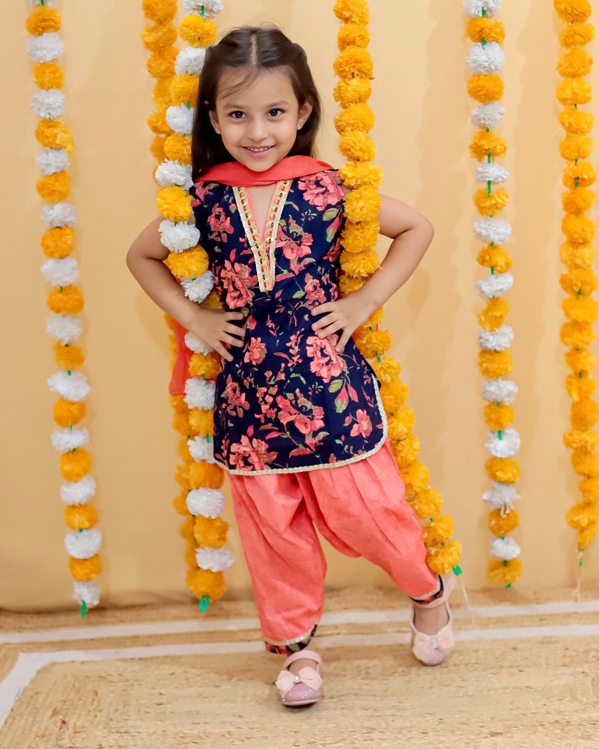 Kiara blue and peach set with dupatta