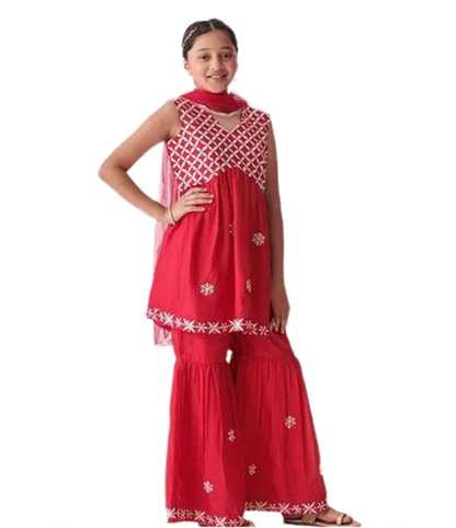 Roshni embroidered sharara kurta set red