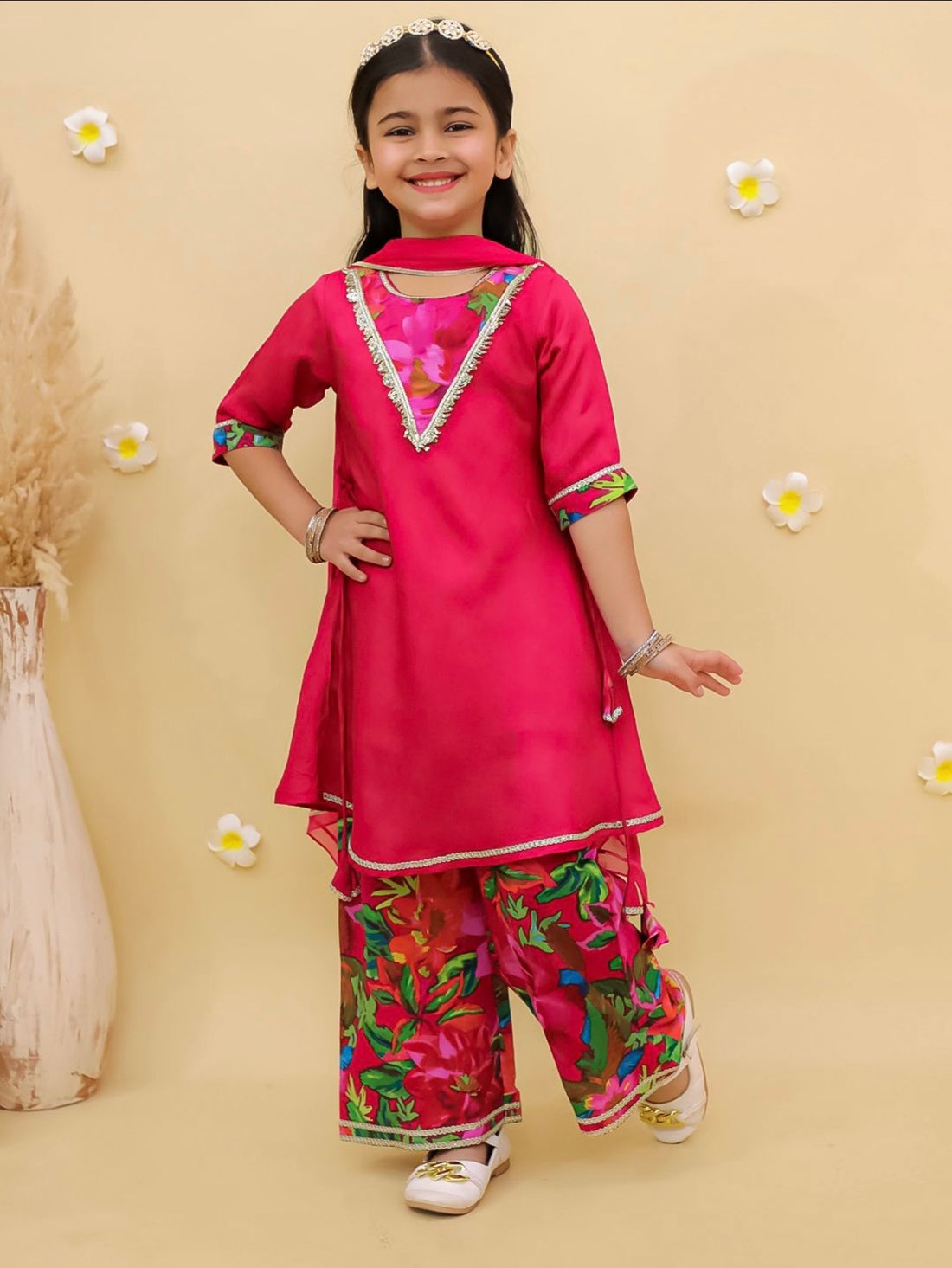 Satin party wear kurta pant set for girls