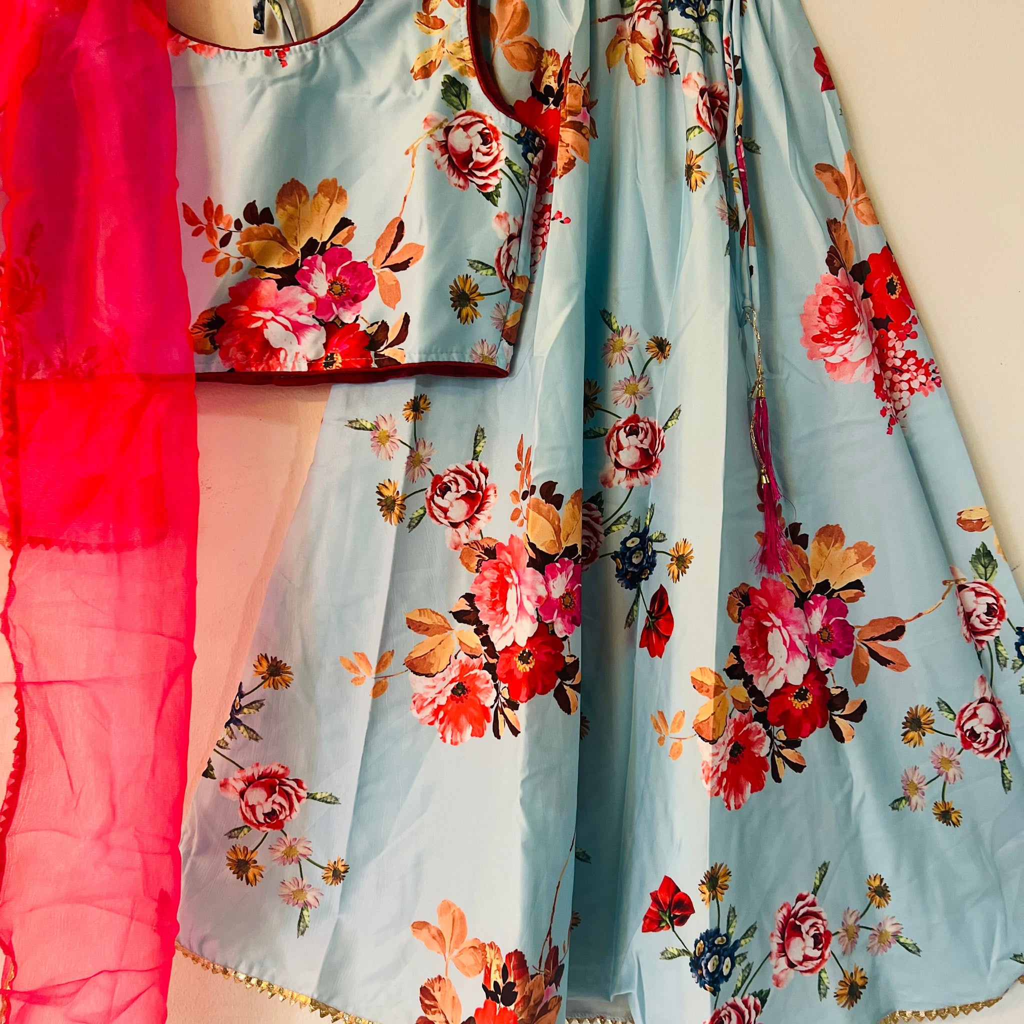 Aria satin blue lehenga choli set with dupatta