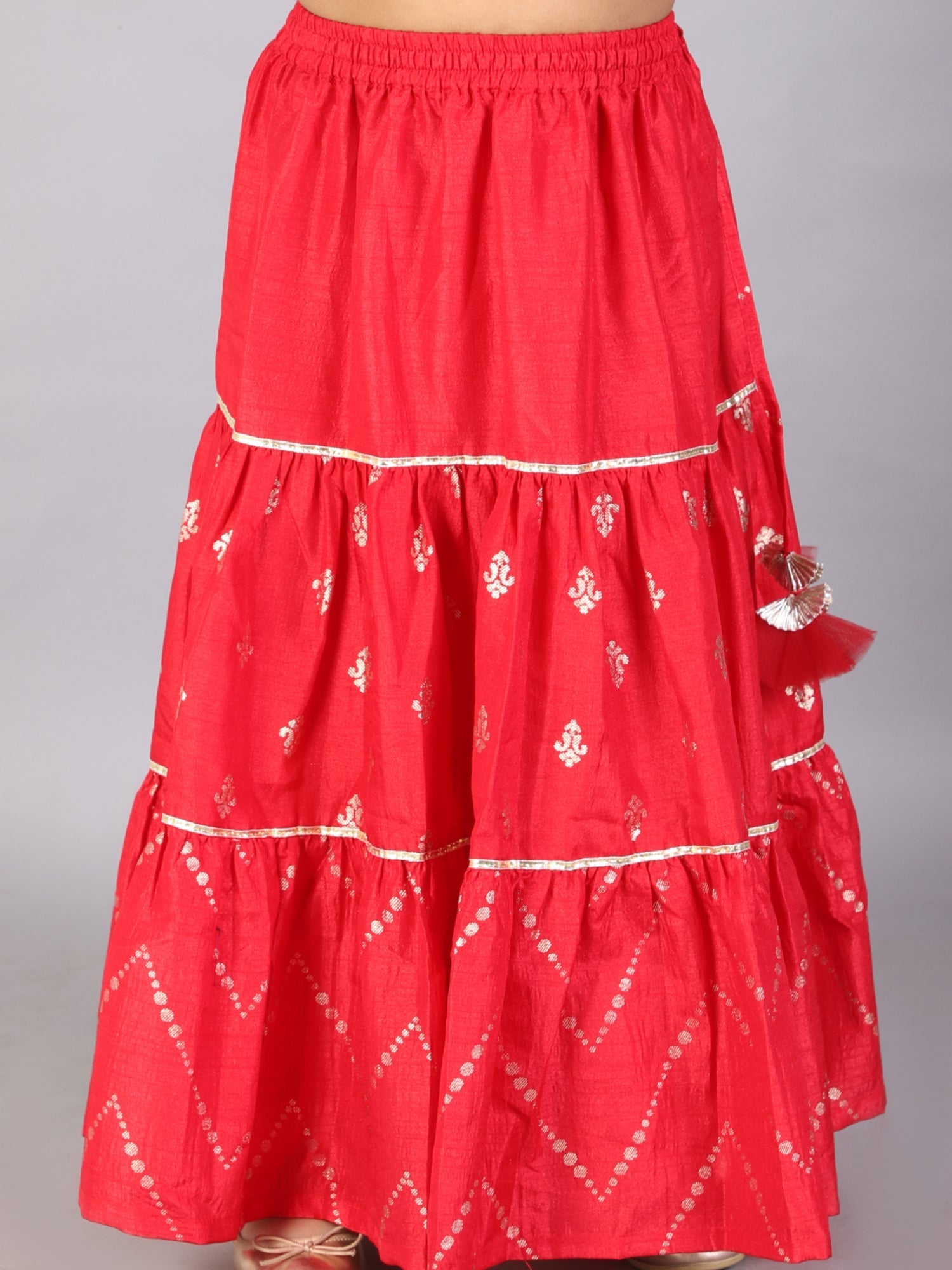 Mehfil Girls red jamavar choli with ghaghra with dupatta set