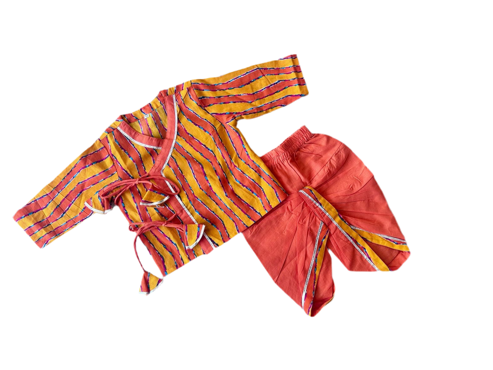 Ladoo infant anghrakha baby set- Orange stripe