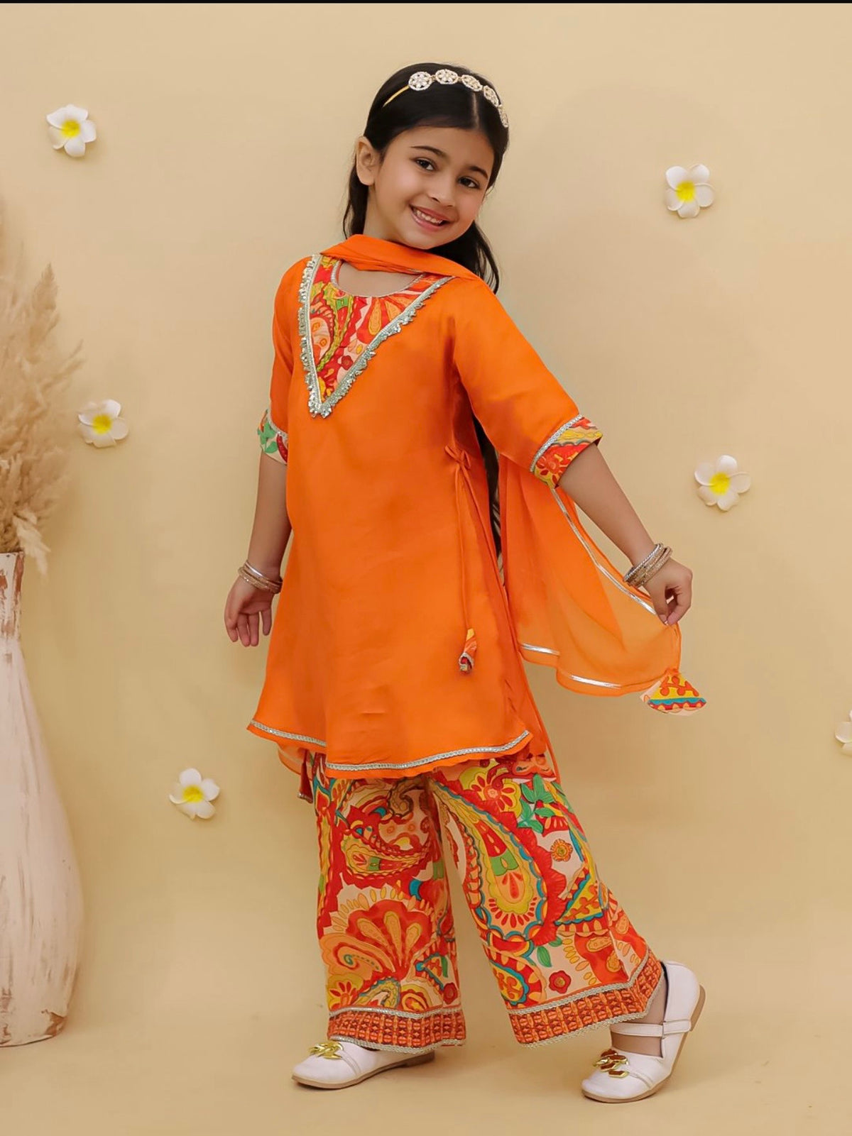 Satin party wear kurta pant set for girls