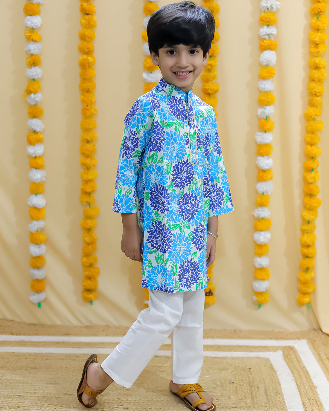 Arjun Boys blue printed kurta pajama set