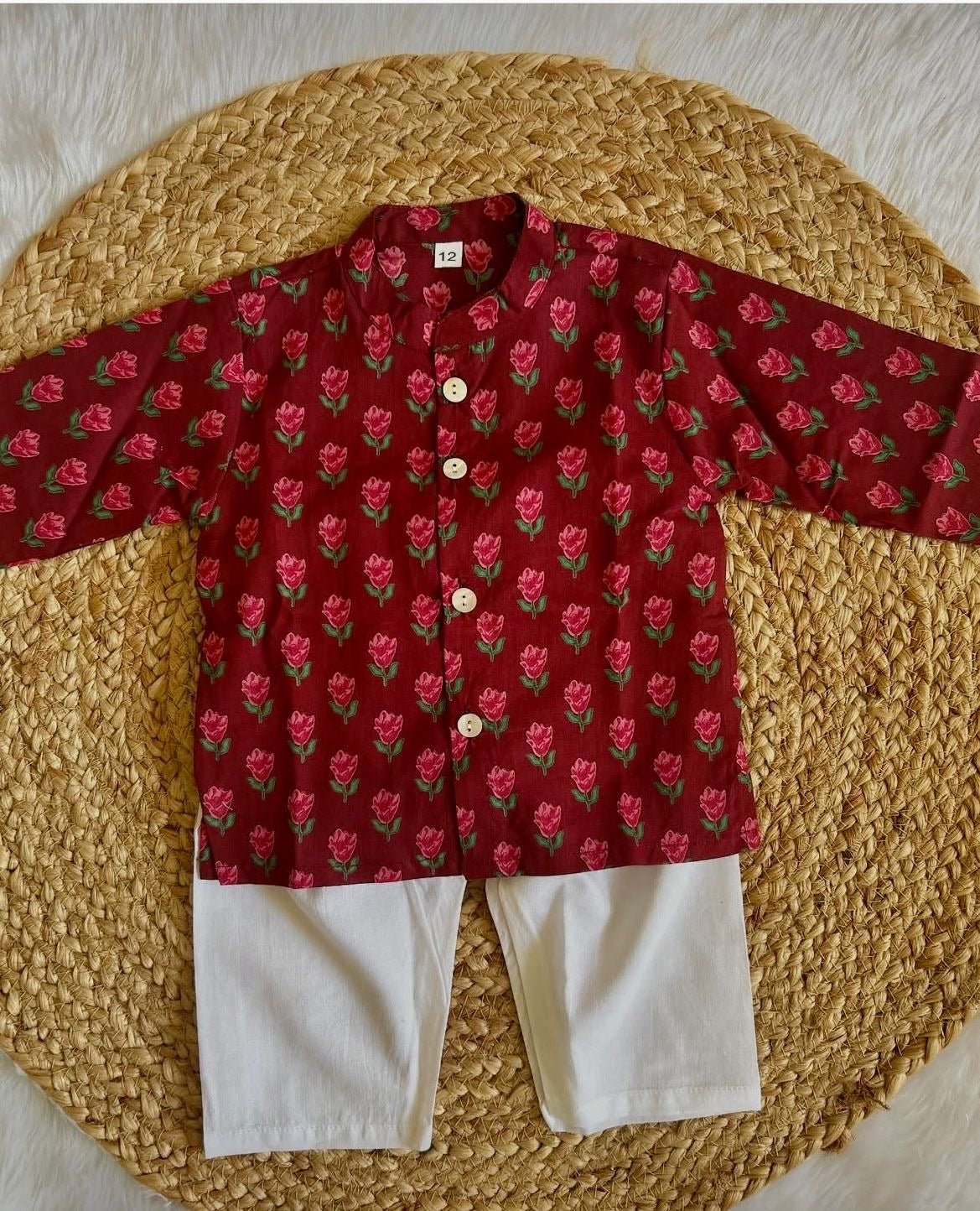 Ladoo maroon infant kurta pajama set - boys