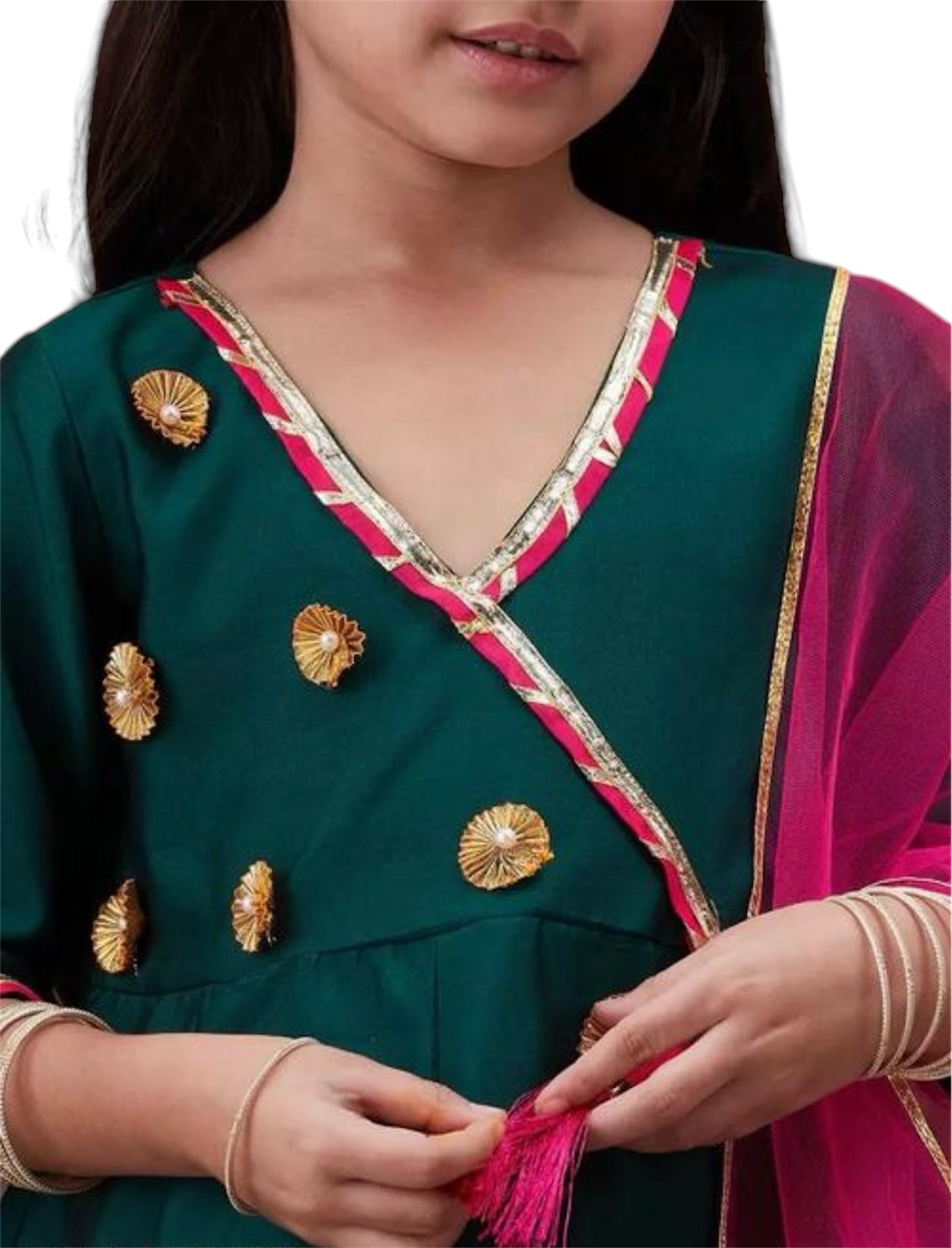 Green taffeta silk anarkali kurti set with dupatta