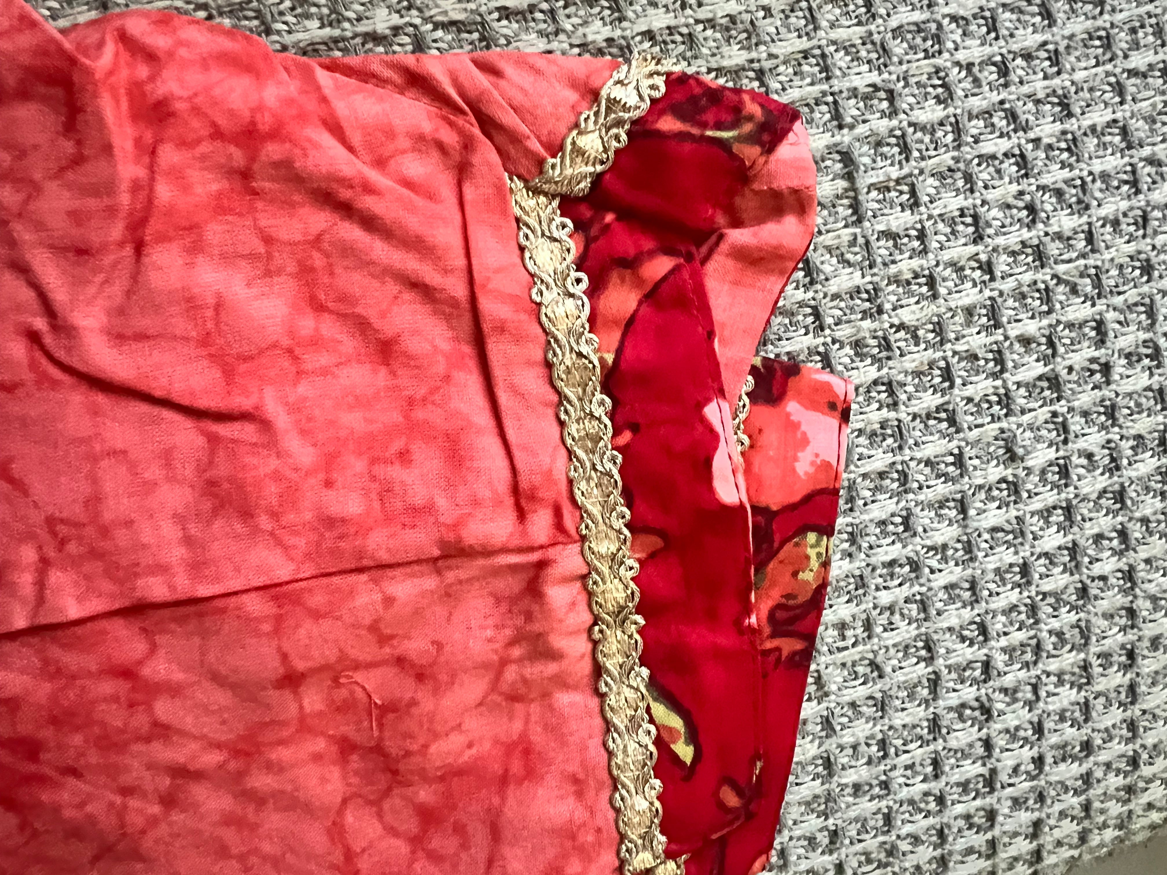 Kiara red and peach mulmul dupatta set