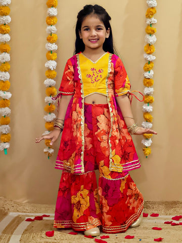 Inayat mustard orange hand embroidered shrug set