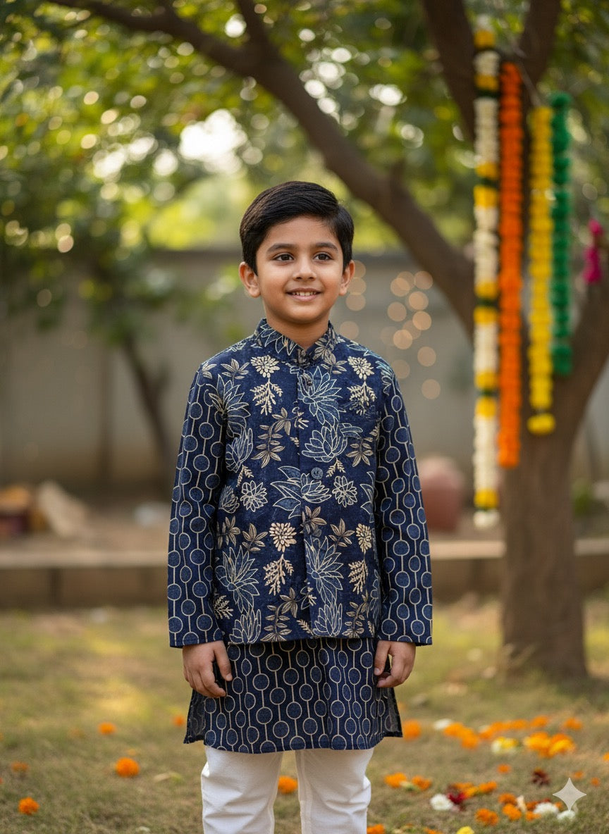 Utsav deep blue colour kurta pajama jacket set