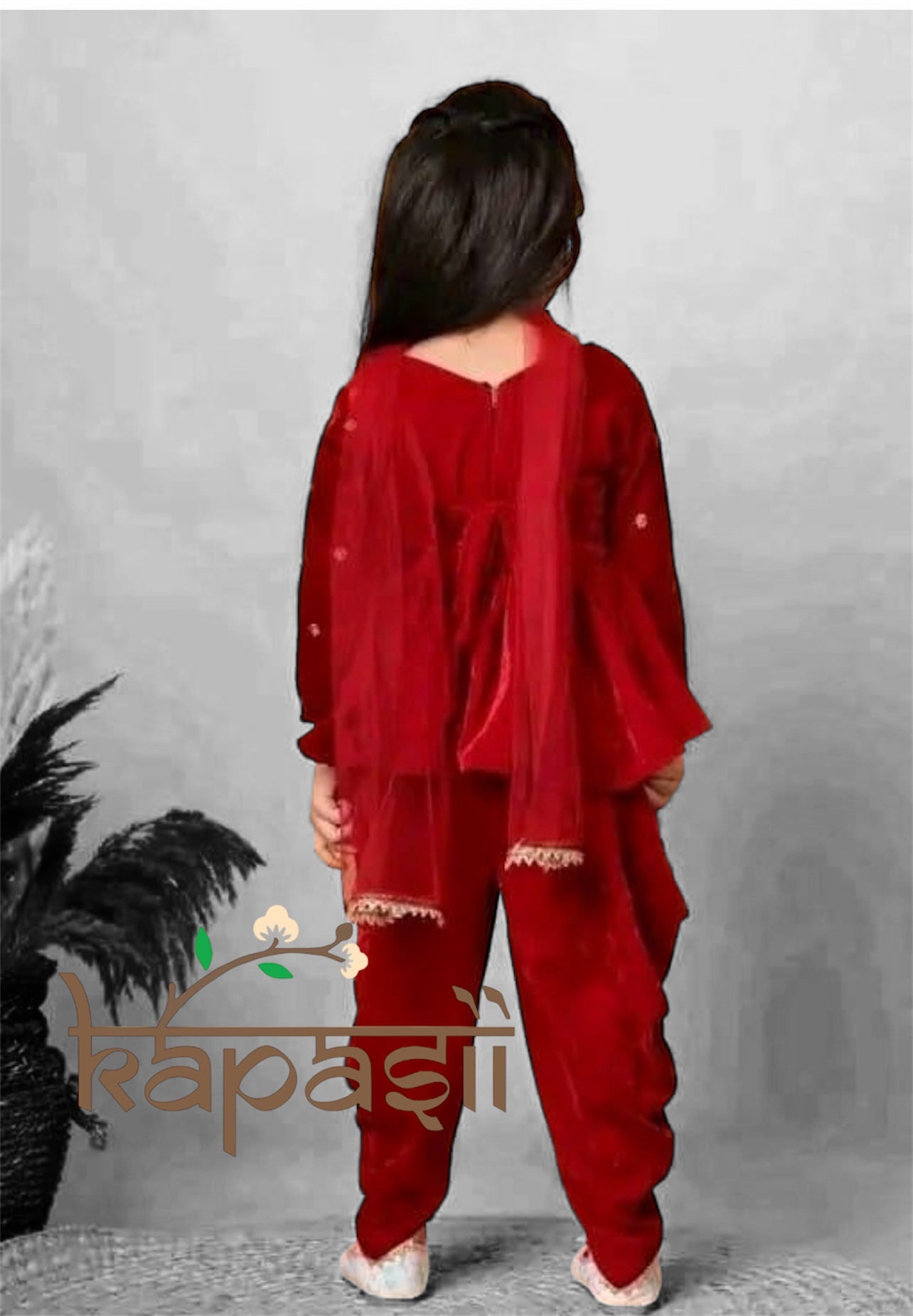 Baby Girls sequin dhoti sets velvet maroon red