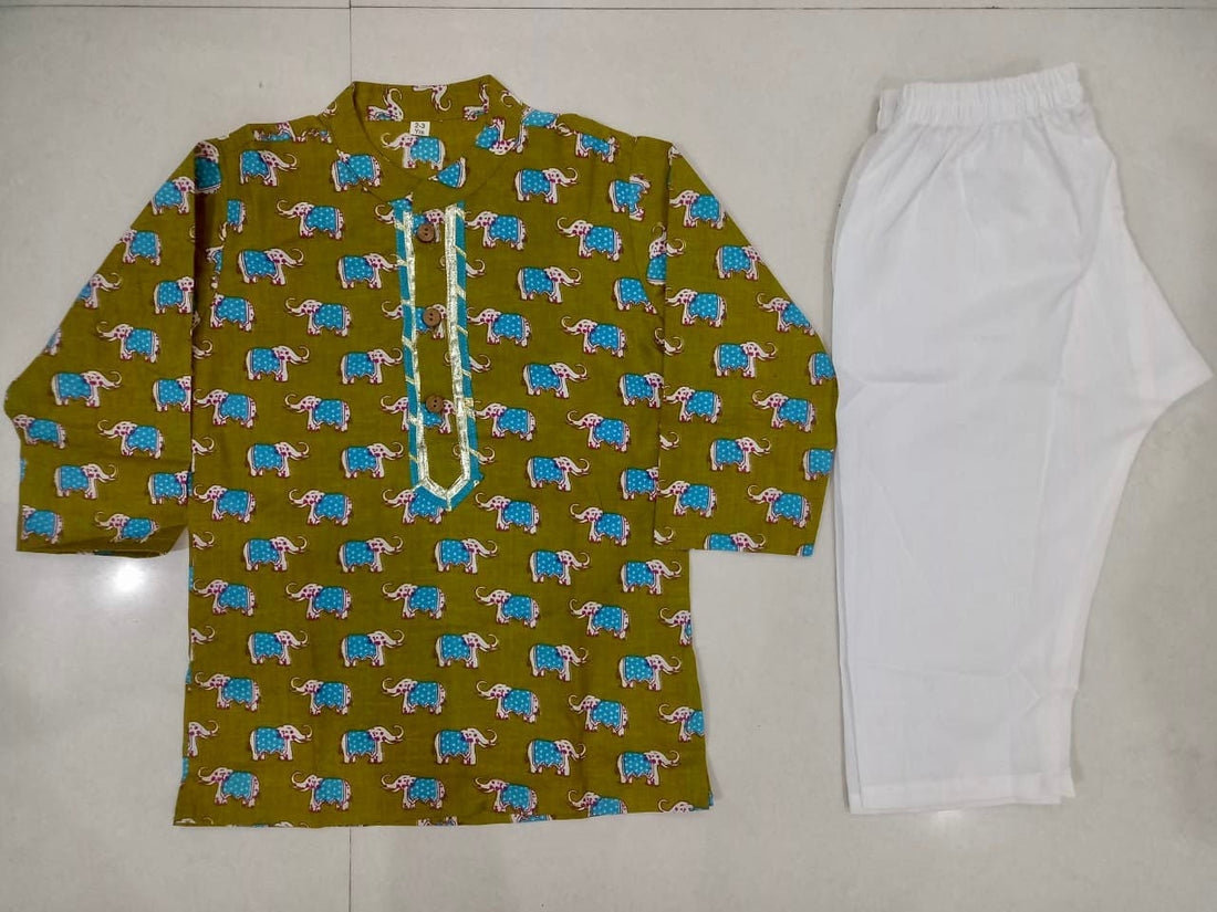 Bodhi Printed Kurta pajama set green