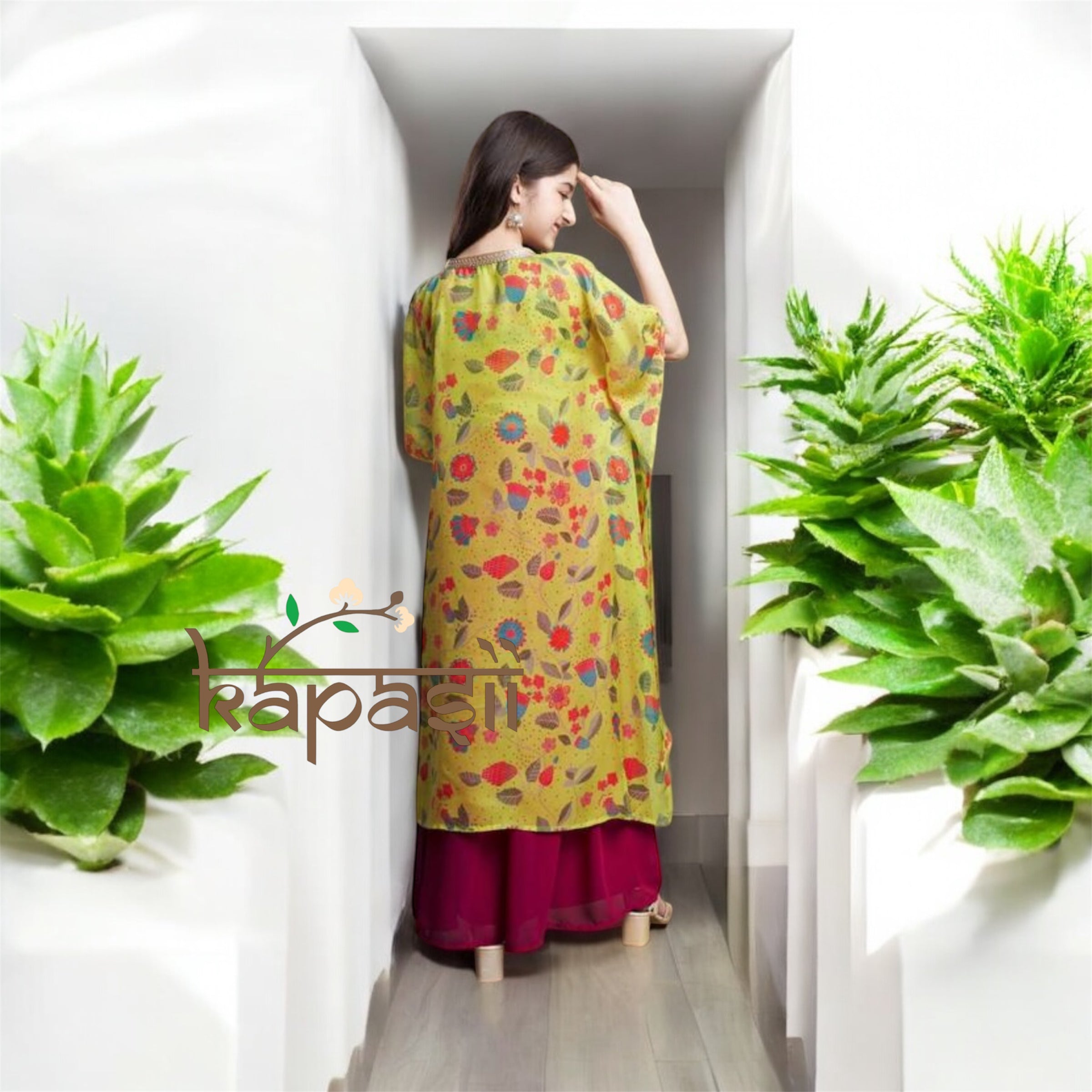 Girls floral printed top palazzo with shrug set
