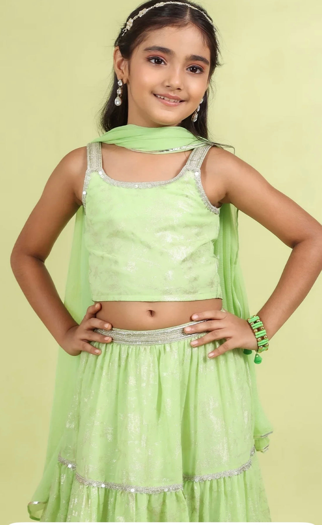 Tyoohar Girls pista green lehenga choli set