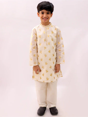 Mehfil off white gold foiled kurta pajama set