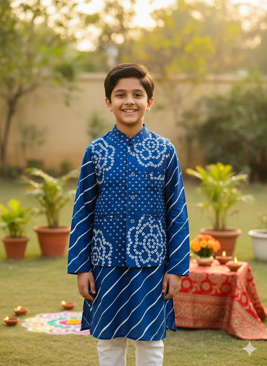 Utsav big boys kurta pajama jacket set - ink blue