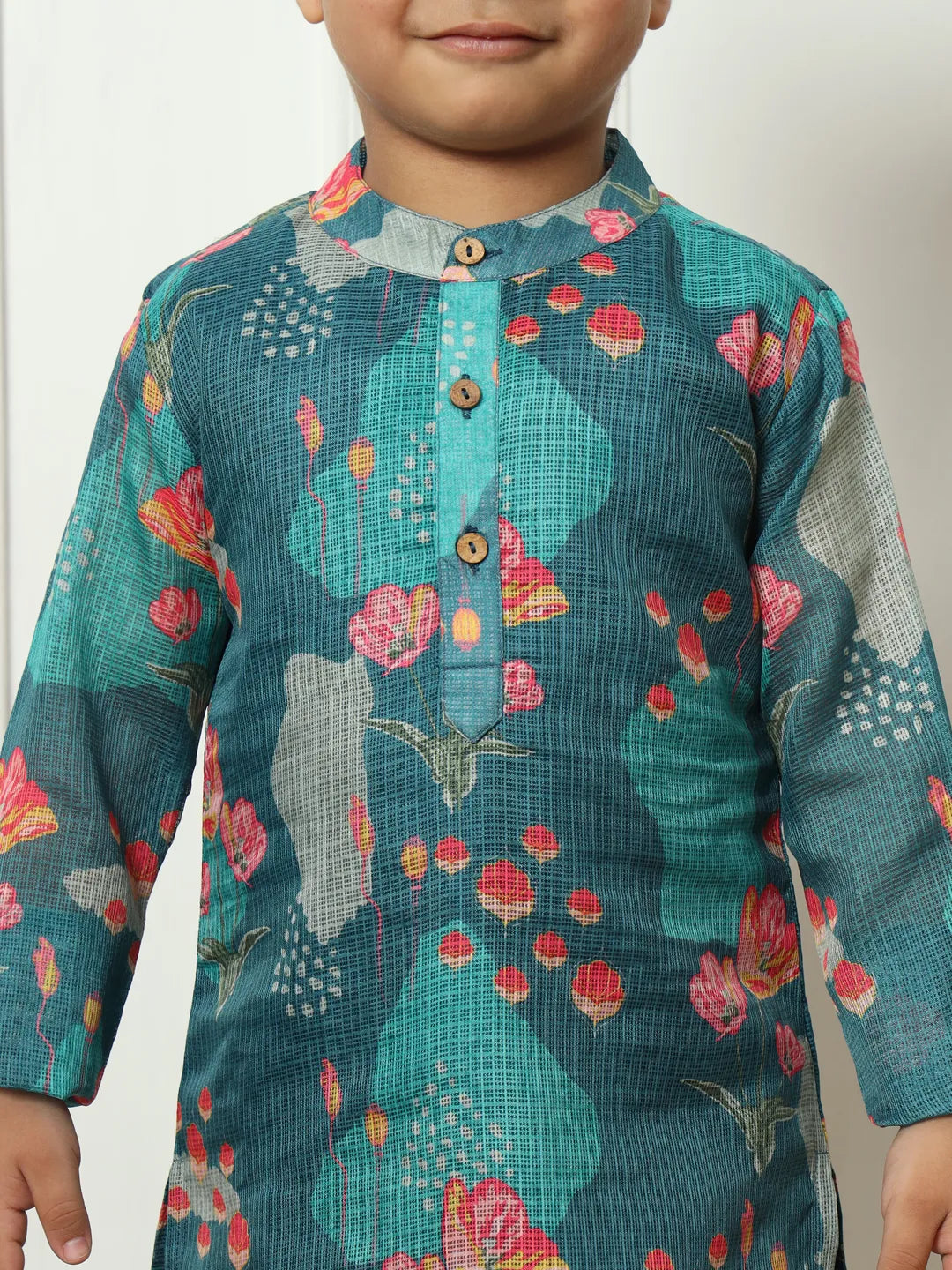 Boys  kota doria fabric navy teal color kurta pyjama
