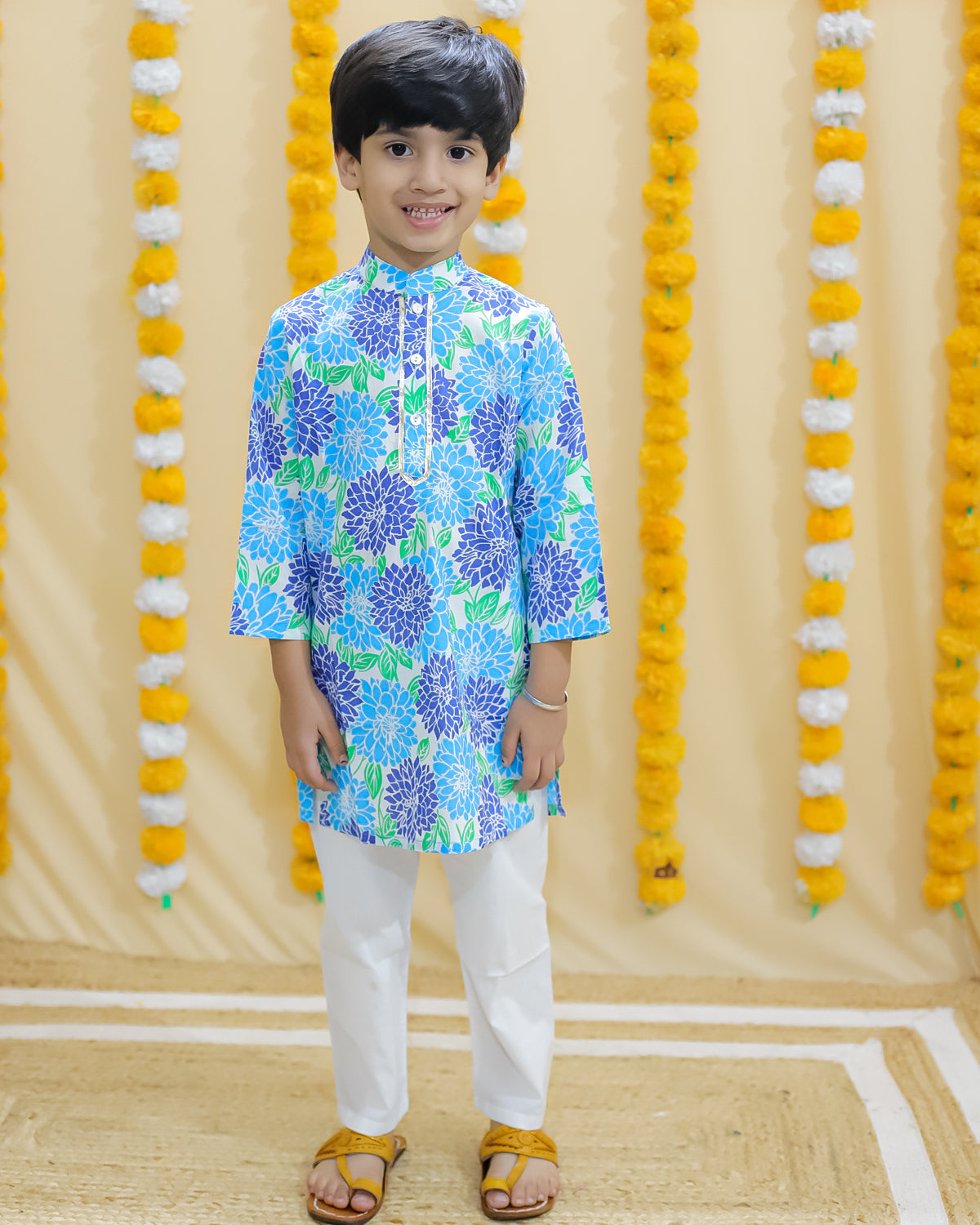 Arjun Boys blue printed kurta pajama set