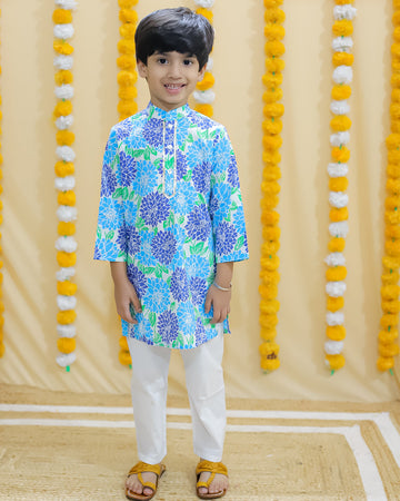 Arjun Boys blue printed kurta pajama set