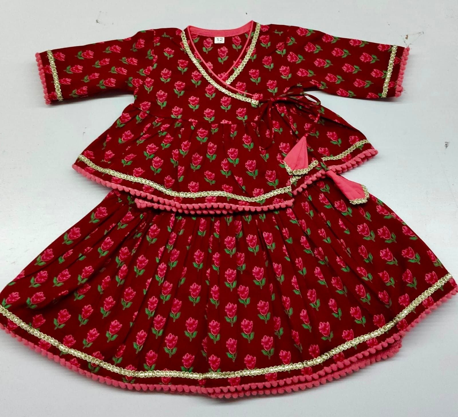 Ladoo maroon infant anghrakha set girls (twinning set with boy)