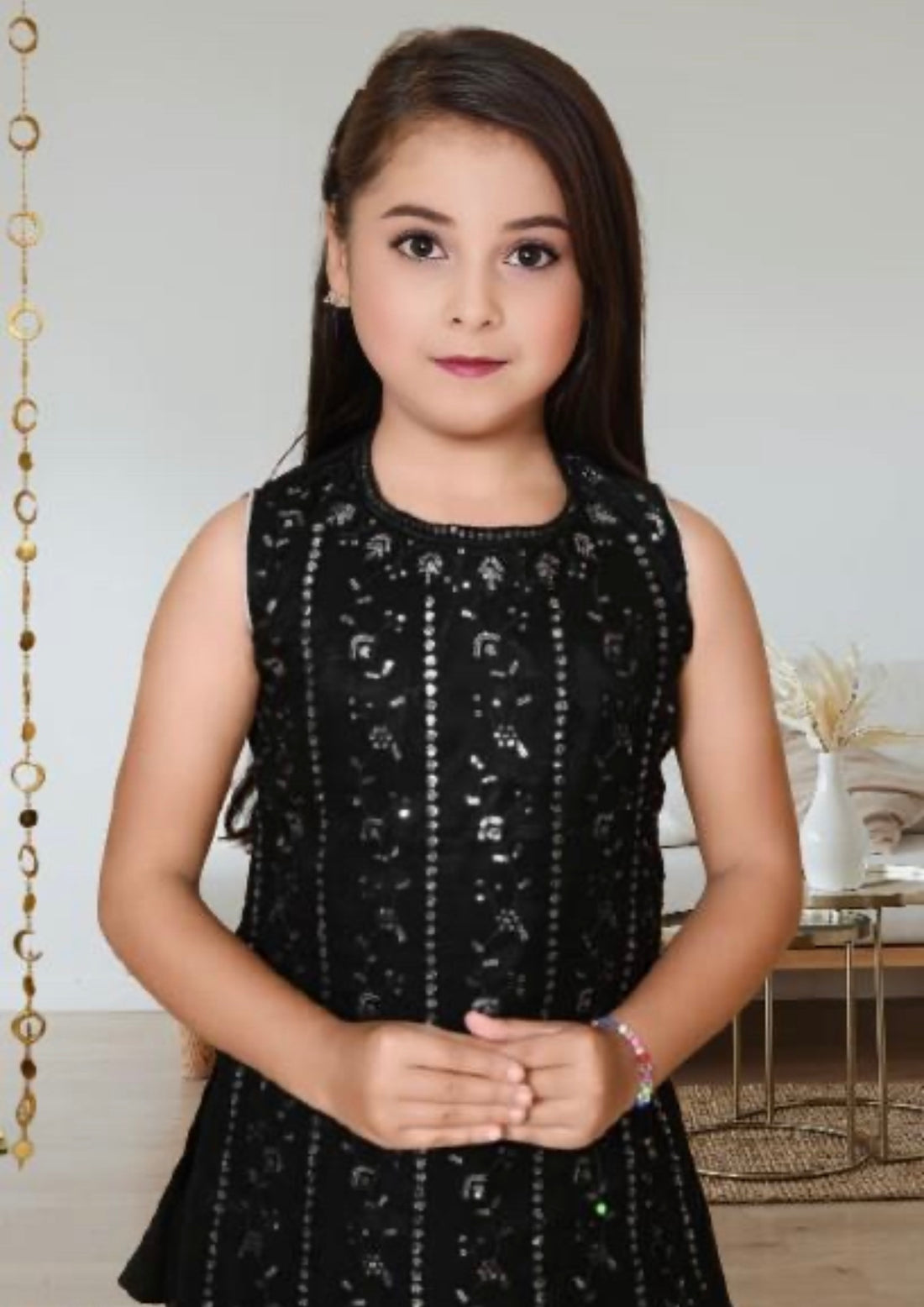 Girls patiala heavy work kurta dupatta set black