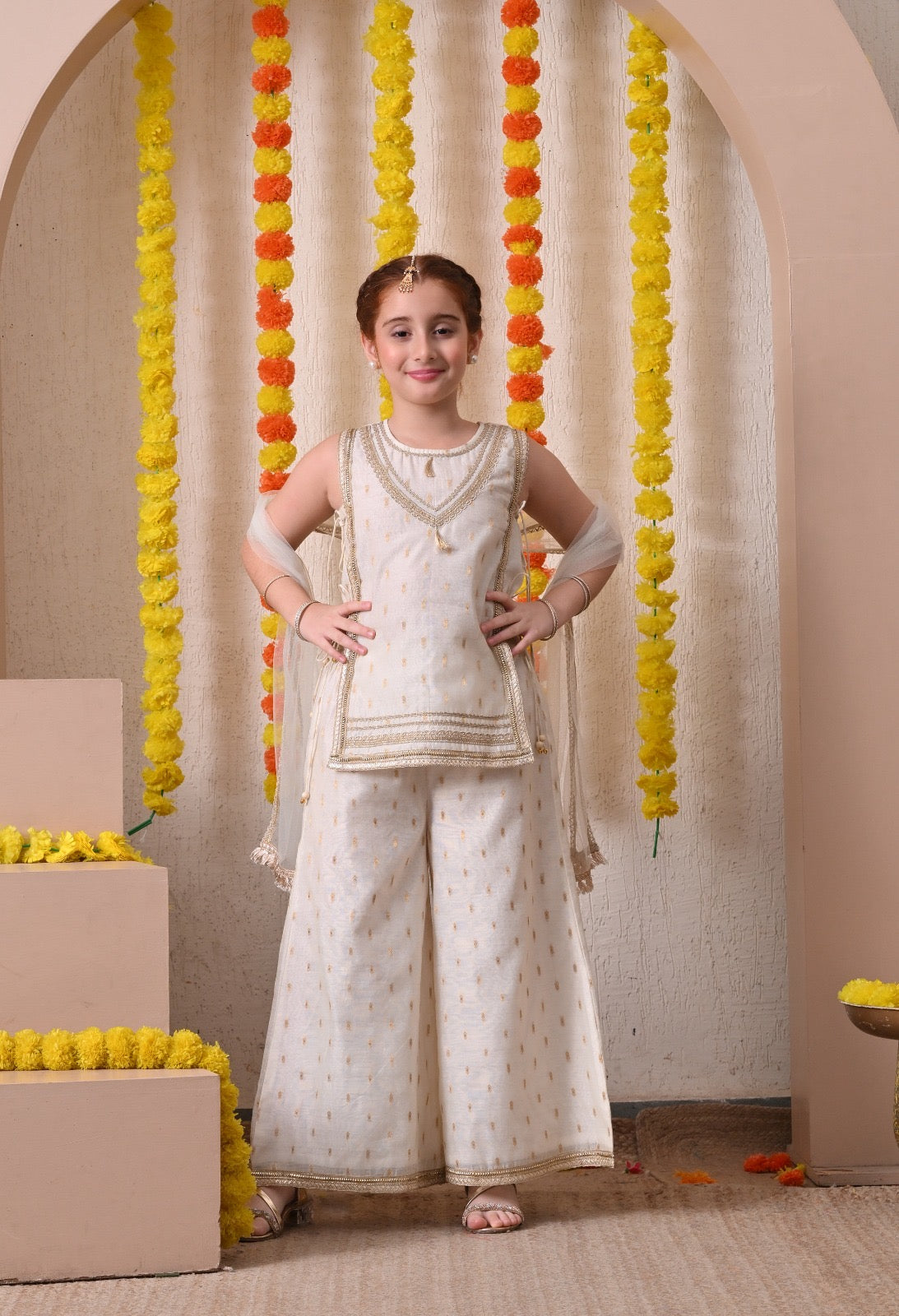 Kapasii Ivory girls top and palazzo set