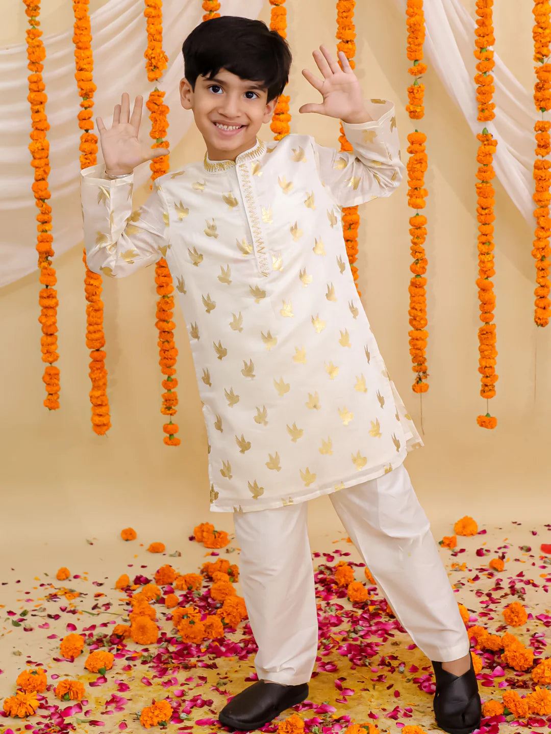 Mehfil off white gold foiled kurta pajama set