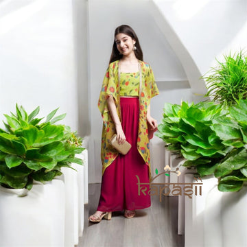 Girls floral printed top palazzo with shrug set